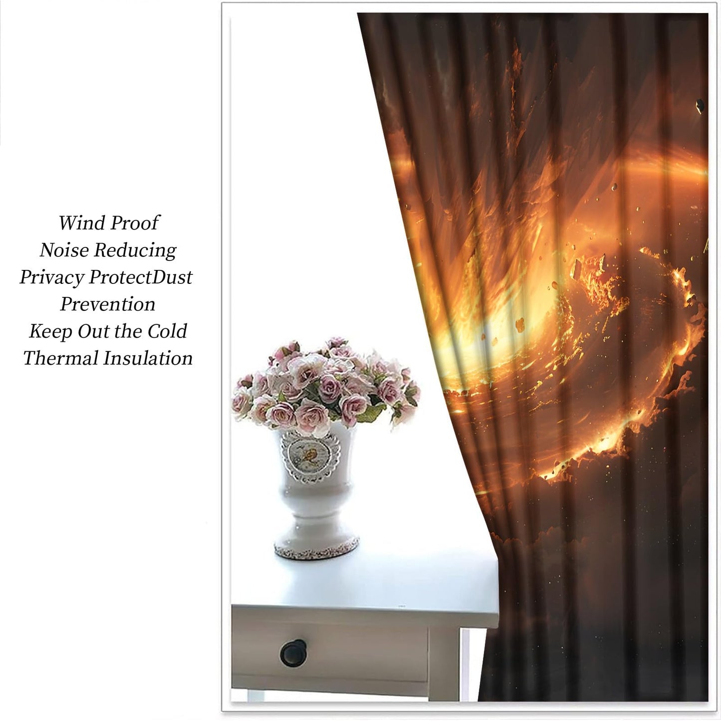 Apocalyptic Landscape Blackout Curtains, Flame Vortex Curtains for Living Room, Fantasy Landscape Black Out Bedroom Curtain Thermal Insulated Grommet Drapes 2 Panels, for Boys Room 31.5"W x 63"L x2