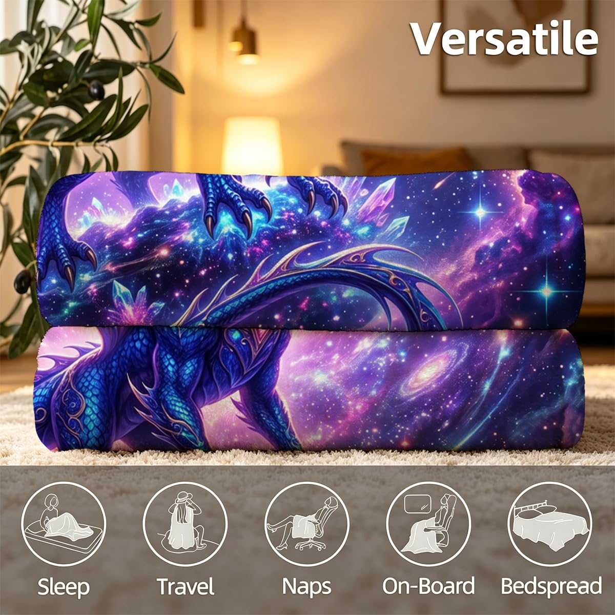 Yujiiso Cosmic Galaxy Dragon Blanket, Soft Flannel Fleece Throw 50" x 60"