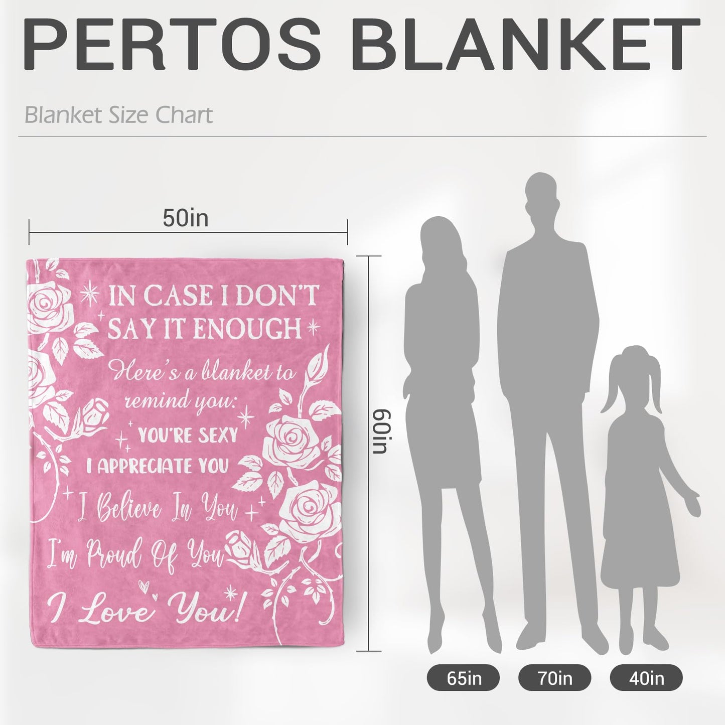 Jekeno Affirmation Blanket Gifts for Her Wife Girlfriend Women I Love You Inspirational Positive Romantic Rose Blankets Throw for Anniversary Birthday Decor Home Sofa Couch 50"x60"