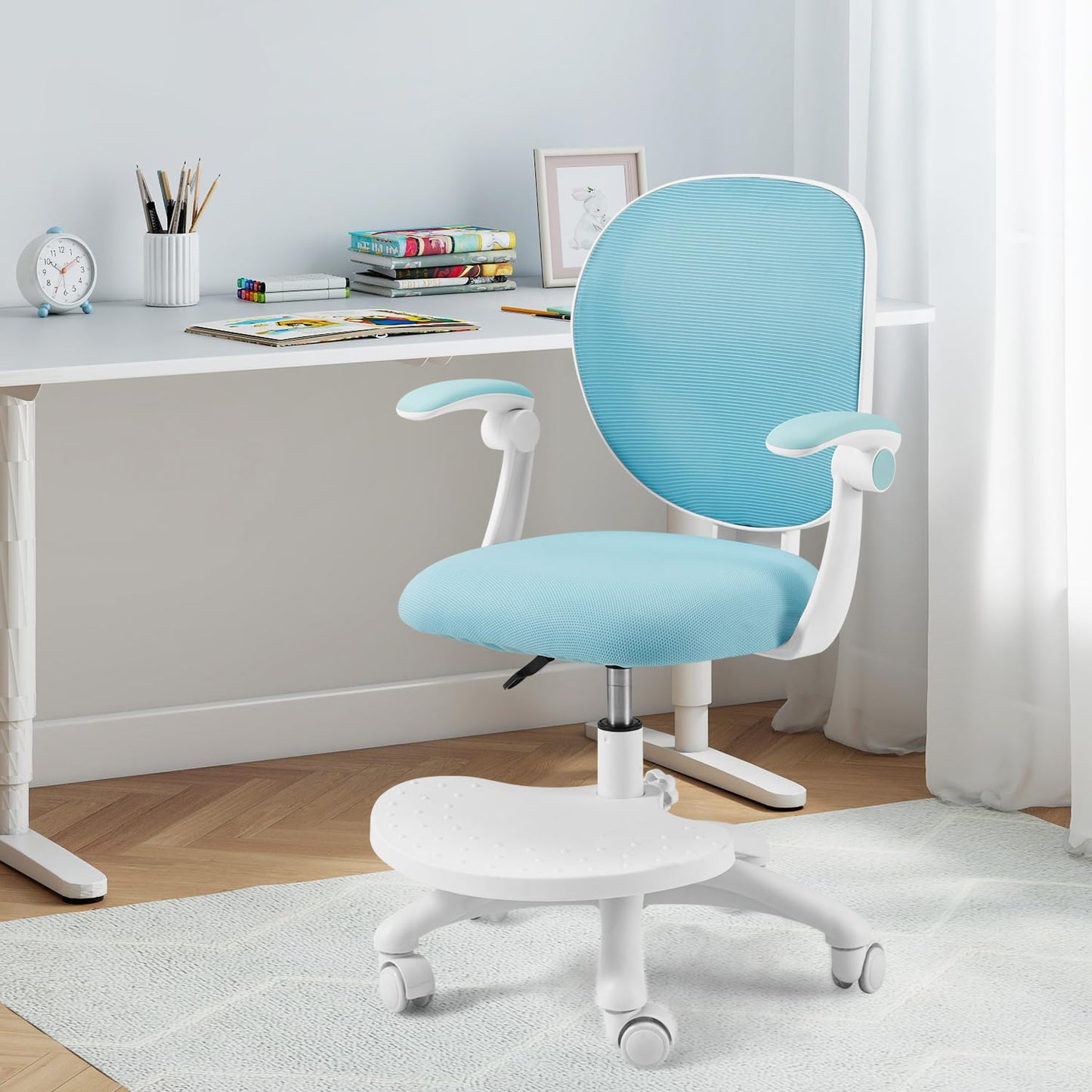 HOMMOW Kids Desk Chair,Ergonomic Study Chairs with Adjustable Height,Breathable Mesh Removable,Non-Slip Footrests,Suitable for Children Aged 5-12 Years Old,Blue