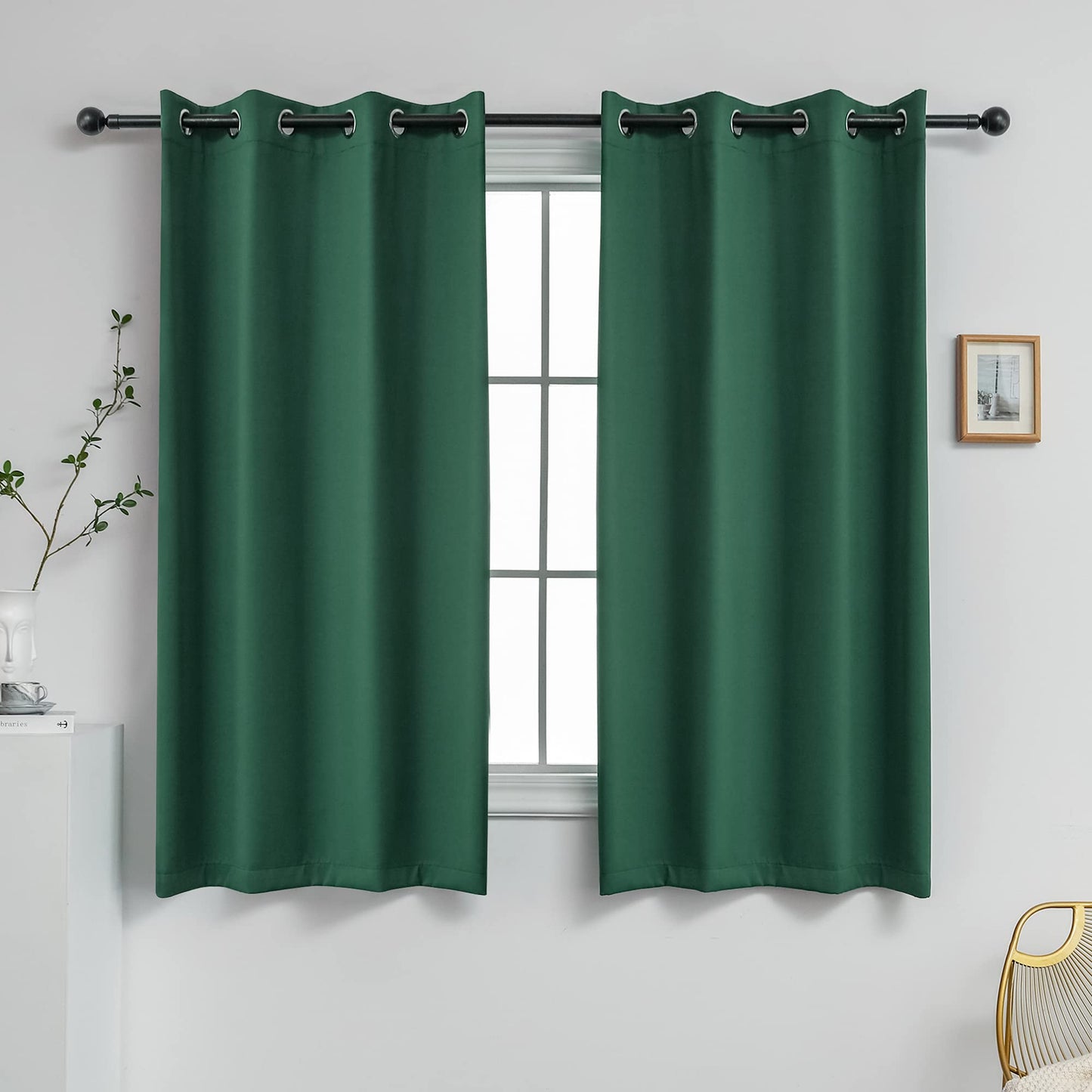 YGO Hunter Green Blackout Curtains for Bedroom Thermal Insulated Window Curtain Panels for Living Room 63 inches Long Room Darkening Window Treatment Sets 2 Panels