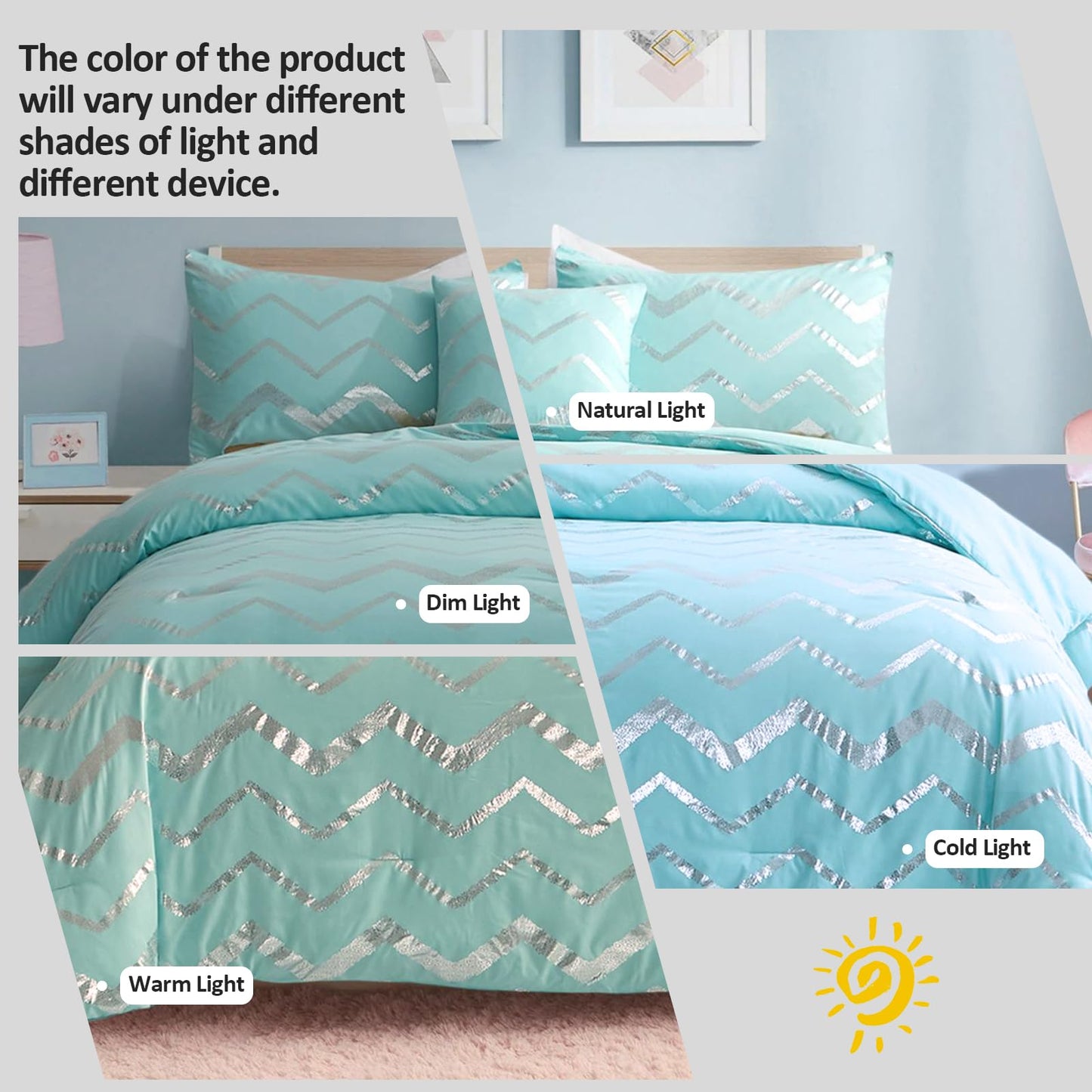 Menghomeus Aqua Comforter Set Twin XL Size Teal and Silver Bed Comforter 3 Piece Lightweight Microfiber Bedding for Teen Girls Boys (2 Pillow Cases + 1 Decorative Pillow Sham)