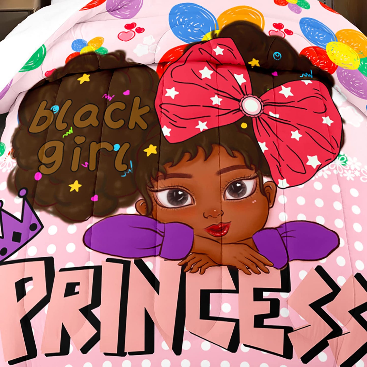 Jiospet Black Girls Bedding Sets -Black Girls Twin Comforter Set for Girl, Pink Princess Twin Bedding Sets for Kids, Twin (1 Comforter 1 Pillowcases)
