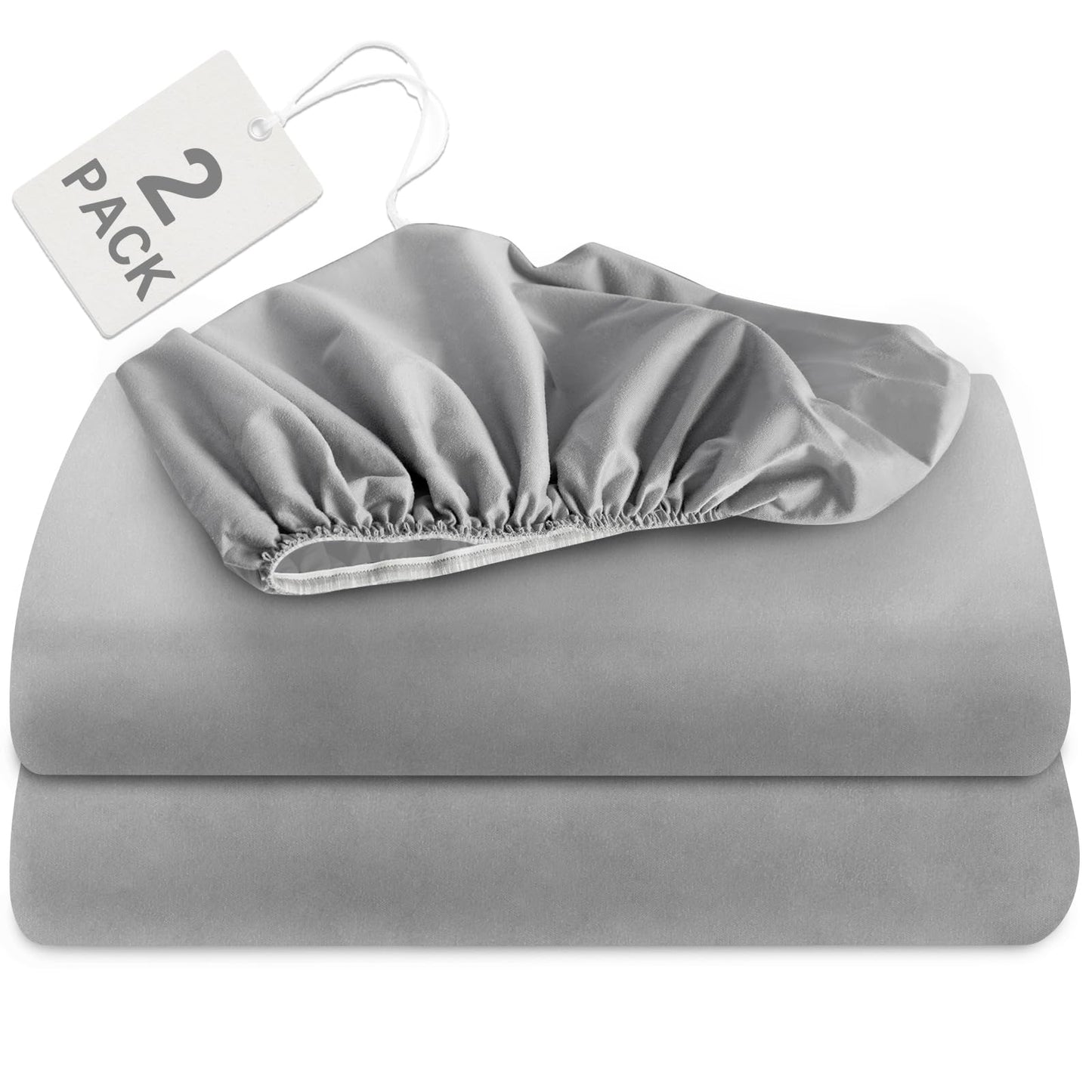 Biloban Twin Fitted Sheet 2 Pack, Twin Bedding Fitted Sheets Only with Deep Pocket up to 14", Bottom Sheet, Shrinkage & Stain Resistant Bed Sheets, Wrinkle Free & Easy Care, Grey