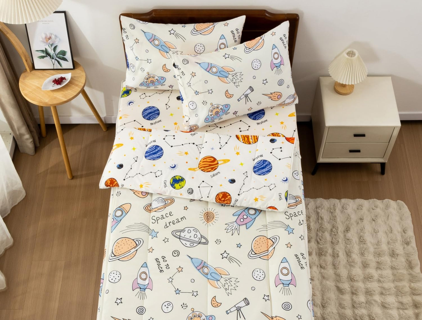 Meeting Story 3pcs Kids Comforter Set Zipper Bedding Set,Twin Space Bedding Set Comforter Set for Kid,All in one Zipper Bedding（Beige,Twin）