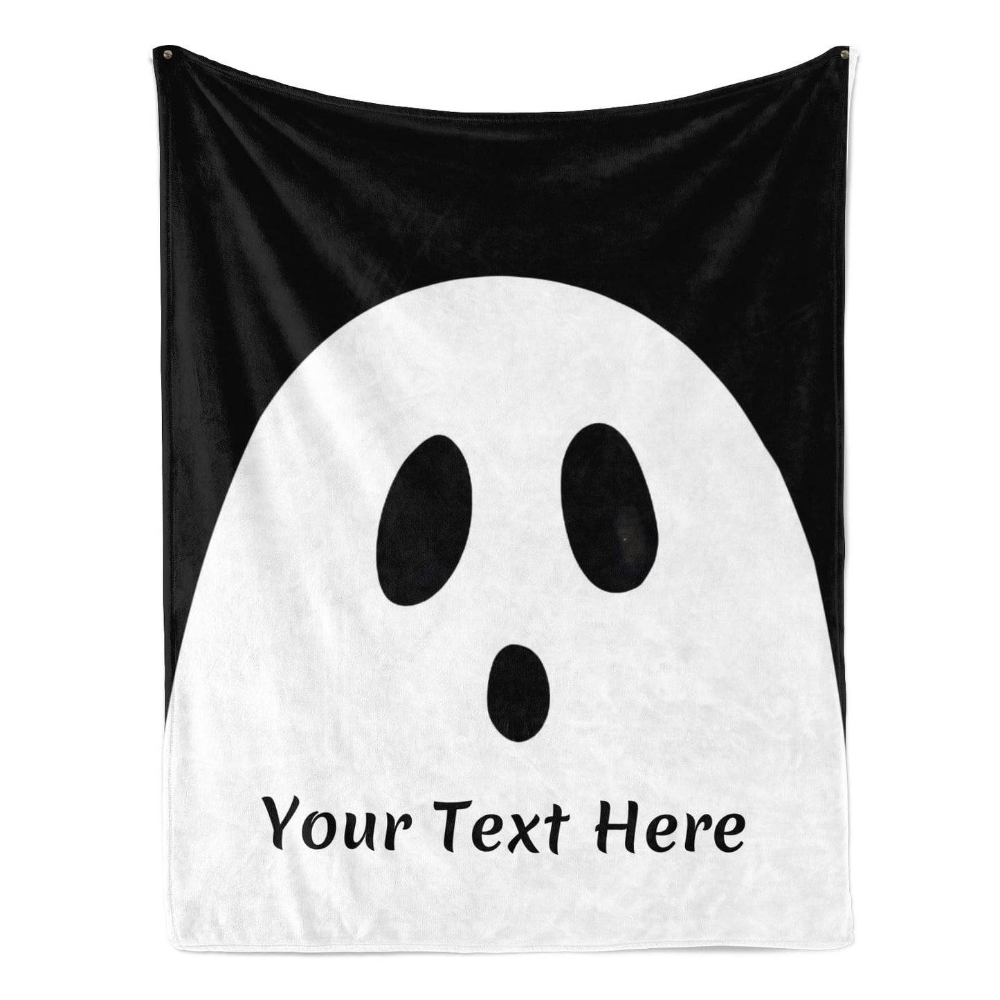 CUSFOU Halloween Throw Blanket Ghost, Personalized Blanket with Name, Cozy Flannel Blanket for Bed Couch Living Room, Black, 50" x 60"