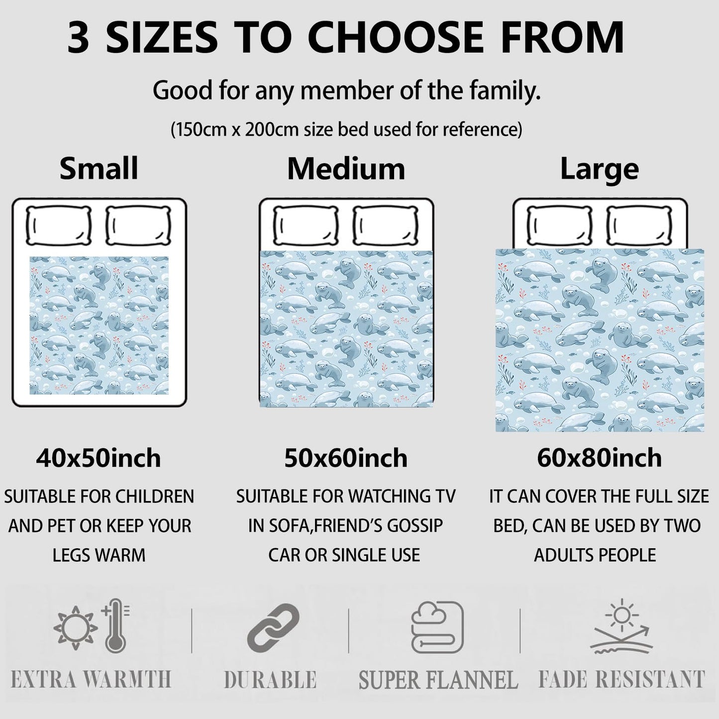 Aonimonis Cheerful Manatee Throw Blanket Gifts for Women, Soft Fuzzy Warm Cozy Flannel Blankets for Bedroom, Travel, Couch, Home Decor 50x60 in