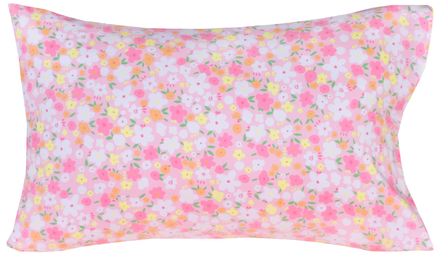J-pinno Pink Floral Flower Cartoon 100% Cotton Twin 3 Pieces Sheet Set Decoration Kids Boys Girls Children Flat Sheet + Fitted Sheet + Pillowcase Bedding Set