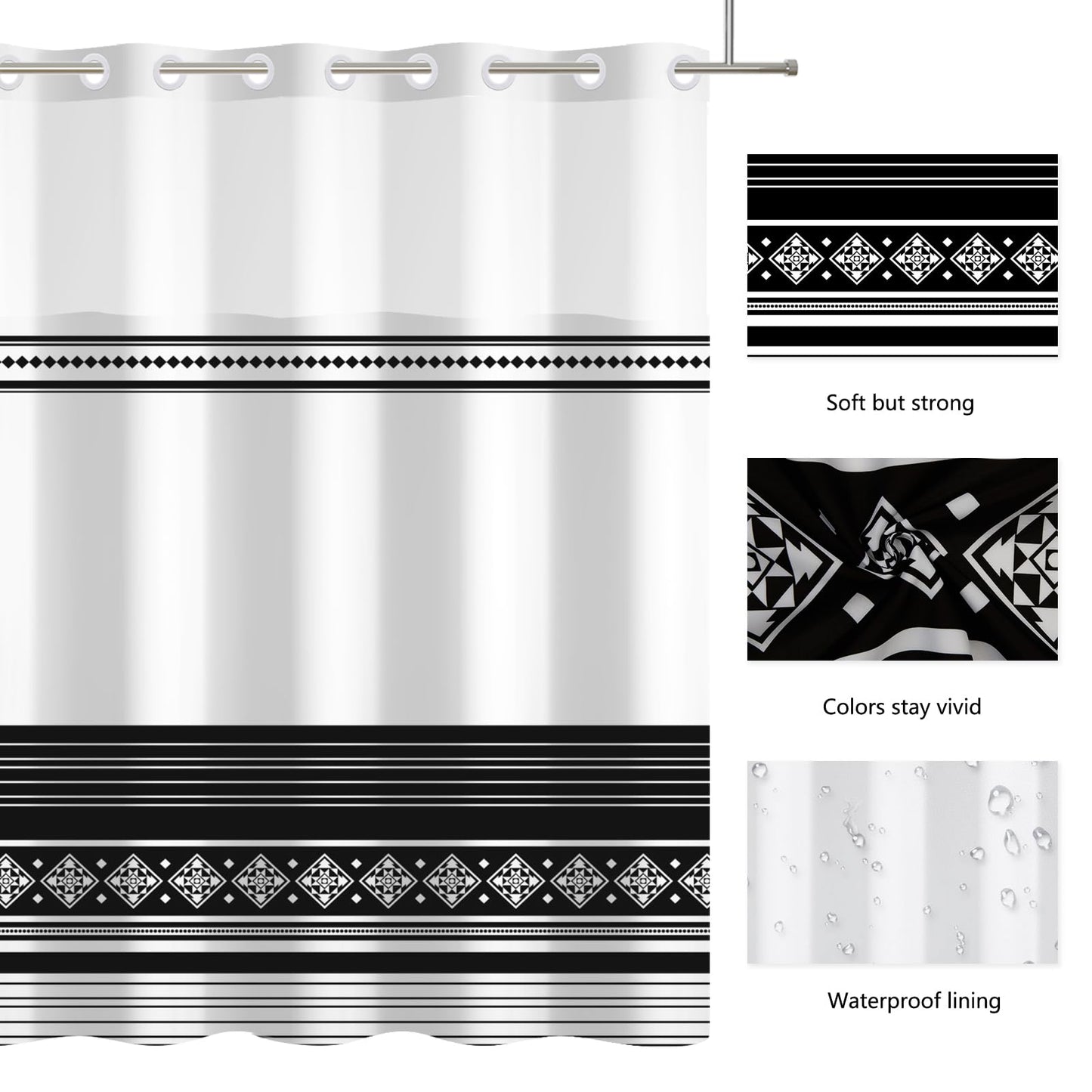 Xiazhilaio No Hook Striped Shower Curtain and Liner Set 71 x 74Inch