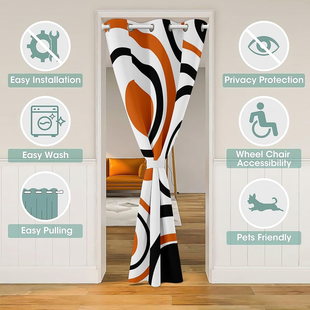 Erosebridal Orange Abstract Bed Sheets Full Size Modern Geometric Circles Flat Fitted Sheet Boho Art Aesthetic Striped Sheet Set Minimalist Black White Abstract Sheets