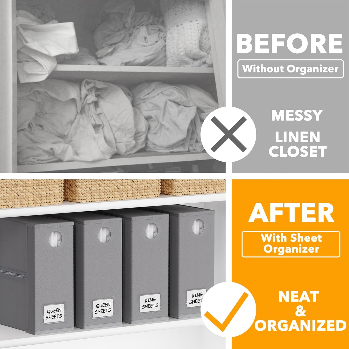 SpaceAid 4 Pack Gray and 5 Pack White Bed Sheet Organizers and Storage, Foldable Sheet Organizer for Linen Closet