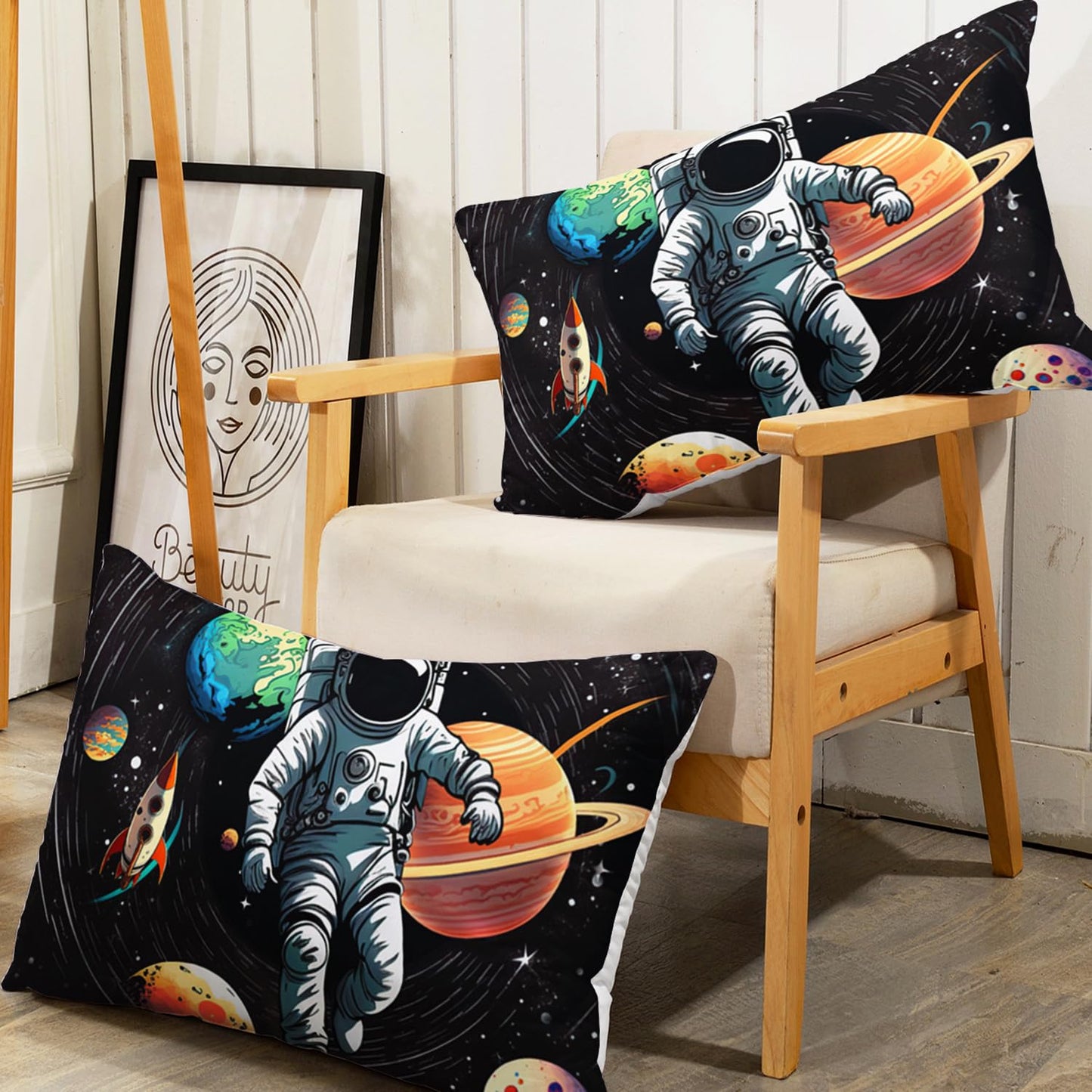 AILONEN Outer Space Fitted Sheet Set Full Size,3D Astronaut Print Bed Sheet Set,Galaxy Bedding Cartoon Planet Rocket Sheet Set 3 Pieces, 1 Fitted Sheet and 2 Pillowcases