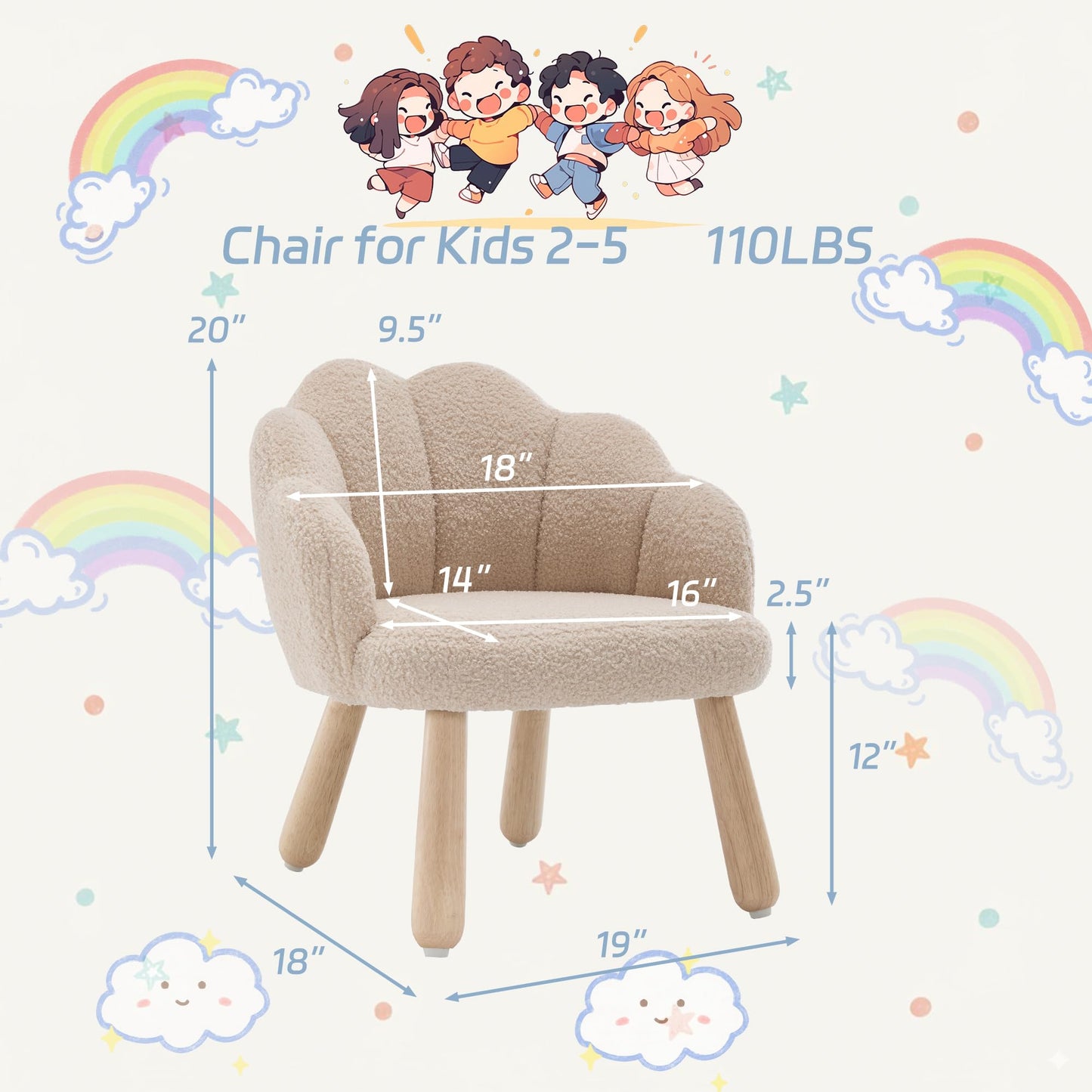 DAYARUS Kid Chair, Toddler Chairs Comfy Sherpa Kids Table Chair, Wood Toddler Couch Sofa, Soft Kid Reading Chair, Boy Girls Desk Chairs for Ages 2-5, Kids Armchair for Bedroom/Nursery/Gifts, Khaki