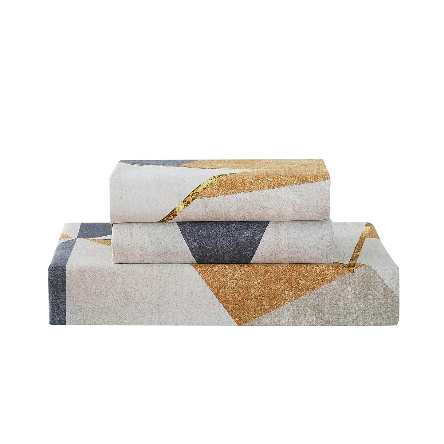 Vaulia Soft Microfiber Duvet Cover Set Queen, Modern Navy Brown Geometric Print Pattern Design All Season, 3-Piece Set with 1 Duvet Cover 2 Pillow Shams