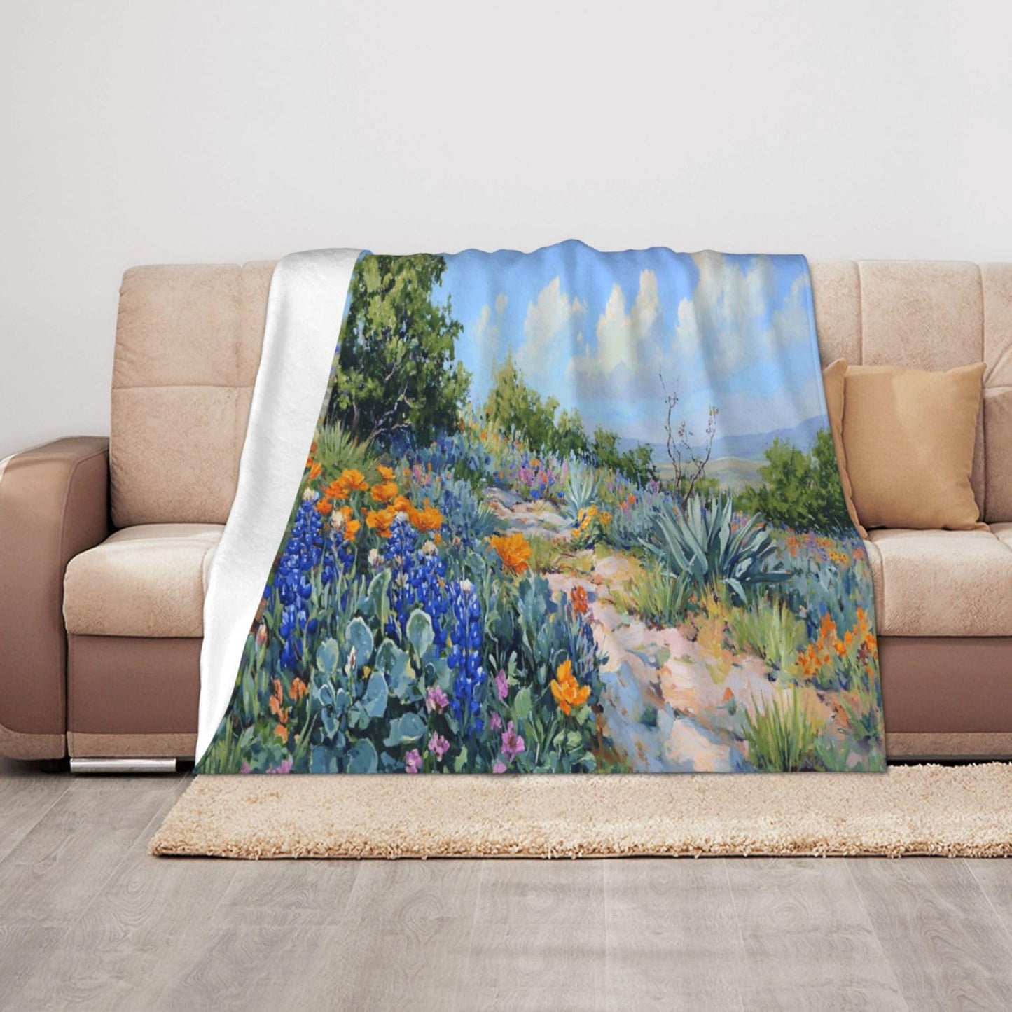 Jfniub Blue Flowers Texas Bluebonnet Blanket Throw Bedding Room Decor Flannel Blankets for Bedroom Living Rooms Warm All Season 50"X40"