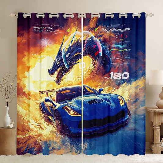 Feelyou Kids Race Car Window Curtains Speed Sports Car Darkening Drapes Racing Car Blackout Curtains Boys Girls Extreme Sports Teens Window Treatments Bedroom Decor (2 Panels, 42 x 63 Inch)