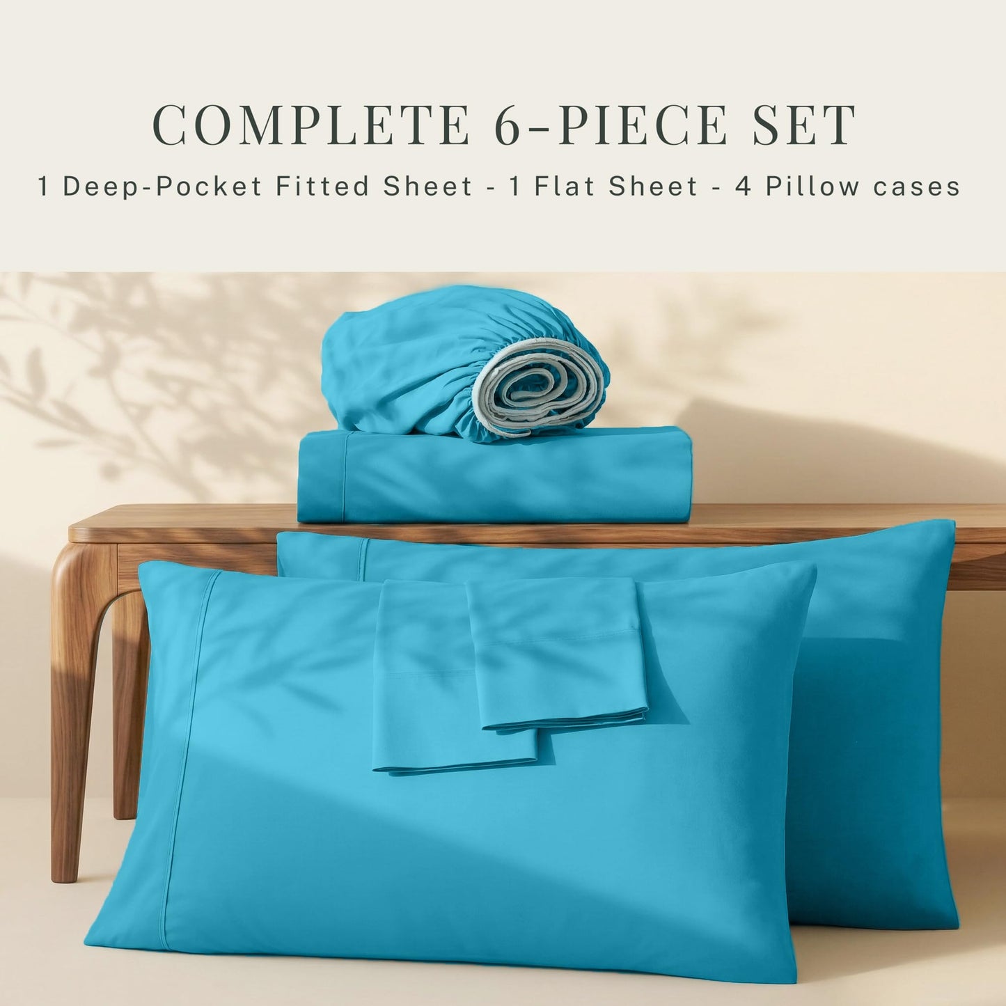 Hearth & Harbor Extra Deep Pocket Queen Sheets Sets - Fits Mattress 18-24 Inches Deep - Extra Deep Pocket Sheets - 6 Piece Queen Size - Beach Blue