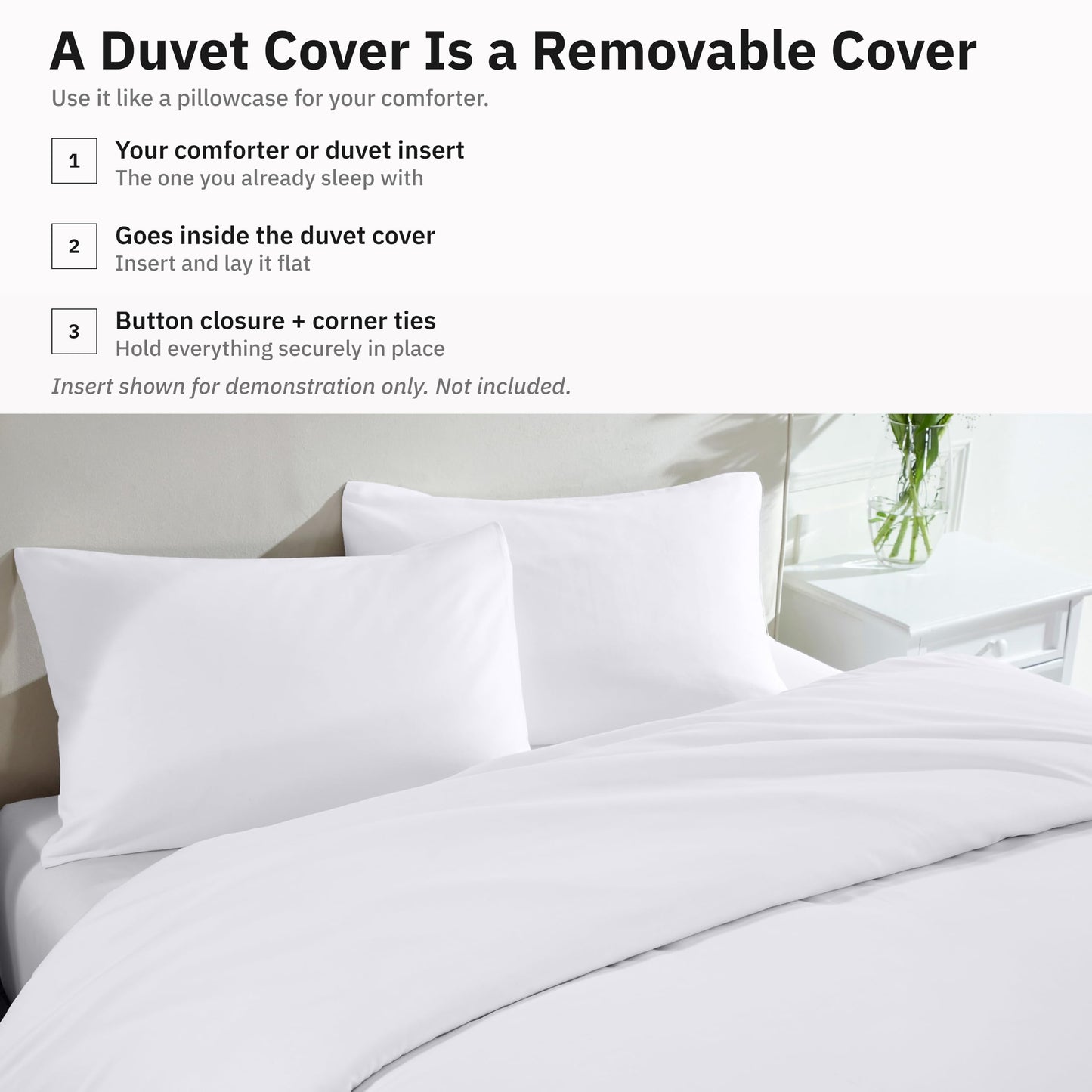 California Design Den 3 Pc White King Duvet Cover Set - Winner Good Housekeeping Best Bedding Awards 2025, 400 Thread Count Sateen, 100% Cotton Duvet Cover Set, Button Closure, Corner Ties - White