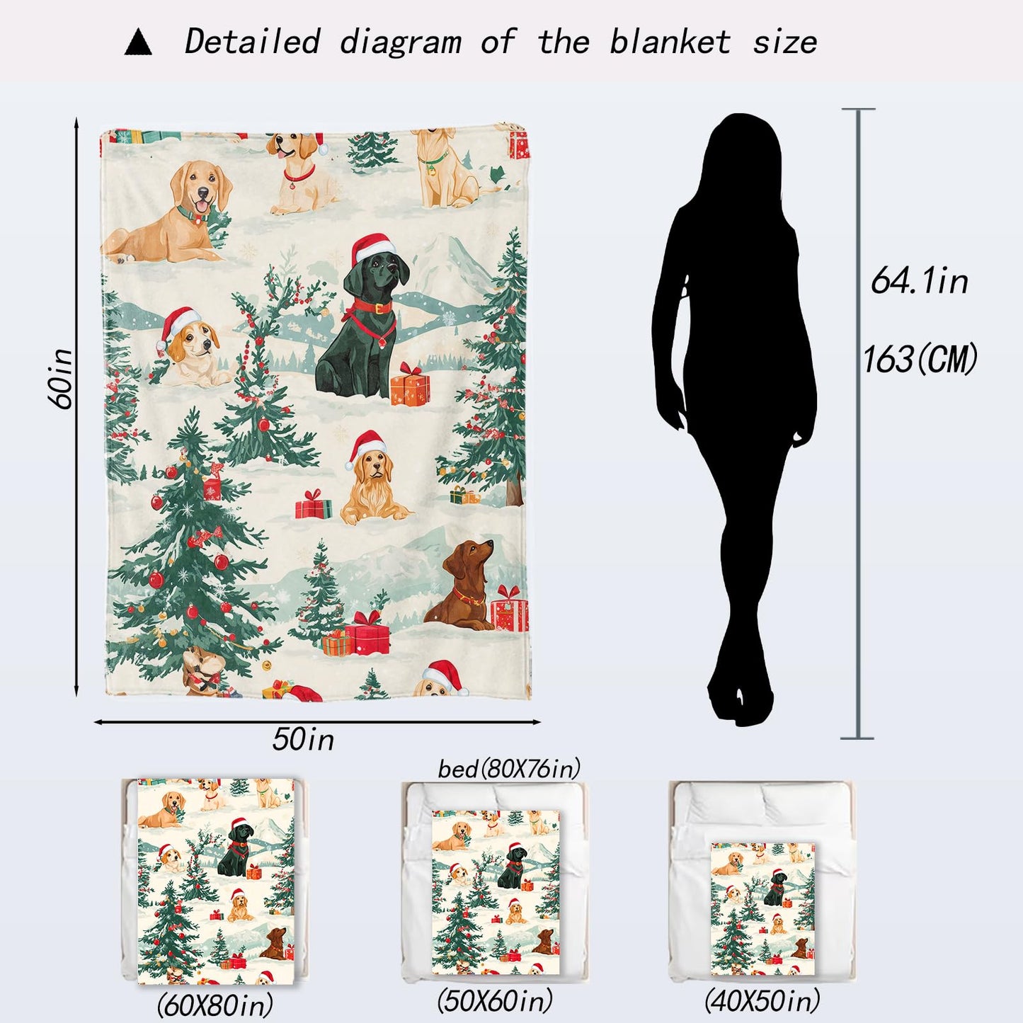 ainori Cute Christmas Dog Blanket - Festive Labrador Puppy Santa Hat Fleece Throw,Gifts for Kids Adult, Soft & Warm,Lightweight, for Holiday Decor,Winter Celebration, and Room Home Accents 50x60in