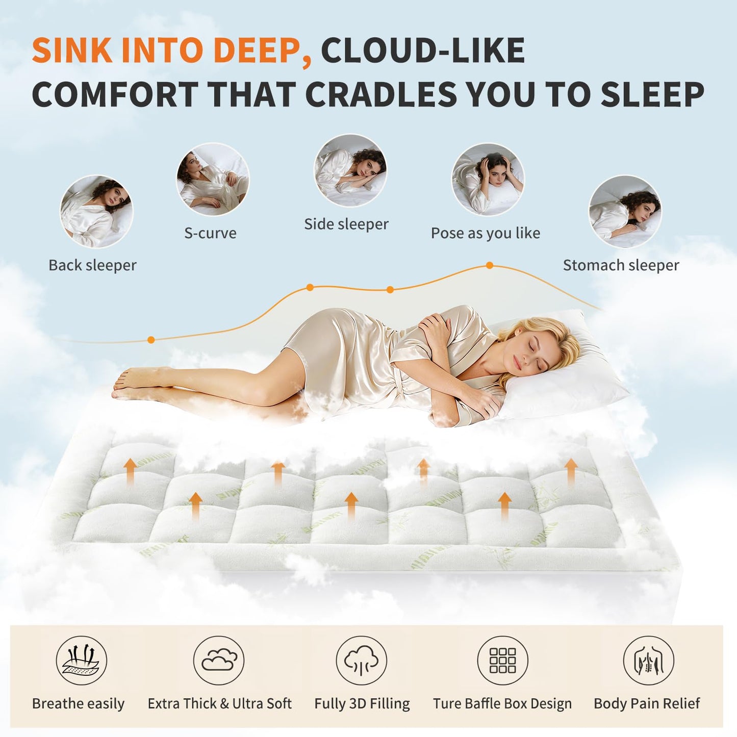 OLIXIS Mattress Topper Full, Bamboo Viscose Ultra Soft Mattress Protector with Stretchable Pockets, Cooling Pillow Top Mattress Pad Breathable, Mattress Cover for Back Pain Relief, Hot Sleepers
