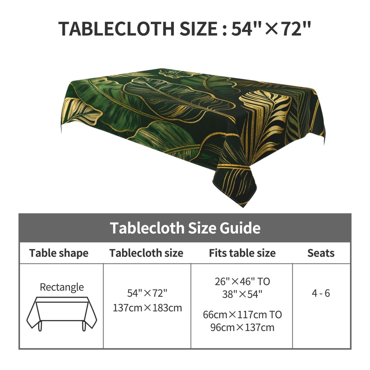 Kuderiy Green Gold Leaves Rectangle Tablecloth Palm Tree Leaf Table Cloth Summer Vintage Tropical Botanical Rectangular Tablecloth Luxury Table Cover for Dining Room Kitchen Party 54 x 72 Inch
