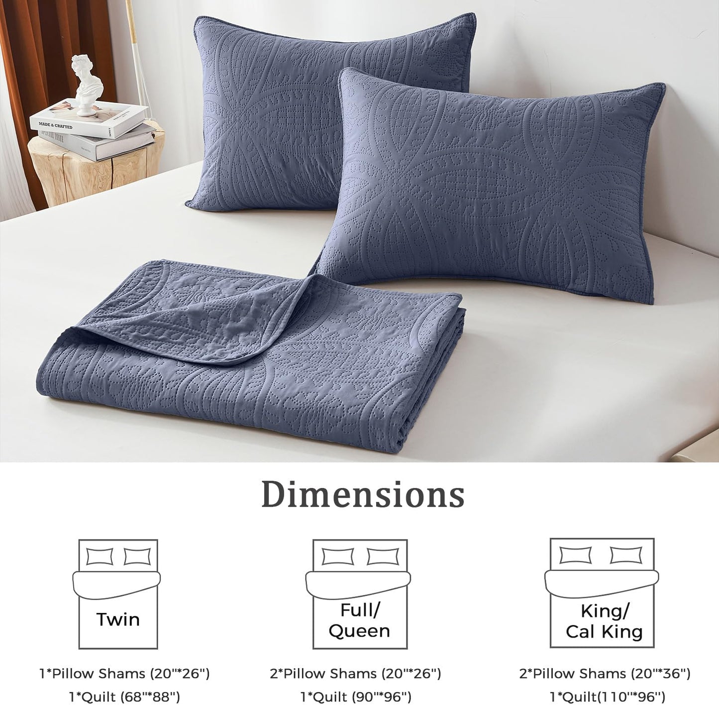 akkialla Quilts Queen Size,Bluish Grey Ultrasonic Full/Queen Quilt Set,Lightweight Soft Bedspread Coverlet,Modern Style Coin Pattern Bed Cover for All Seasons,3 Piece(1 Quilt,2 Pillow Shams)