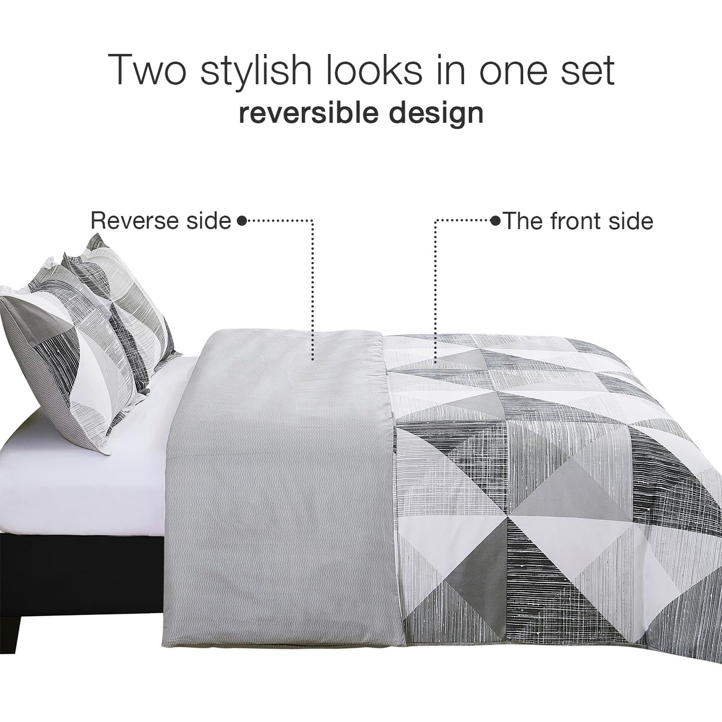 Vaulia Soft Microfiber Duvet Cover Queen Size, Modern Grey Geometric Print Pattern Design All Season, 3-Piece Set with 1 Duvet Cover 2 Pillow Shams