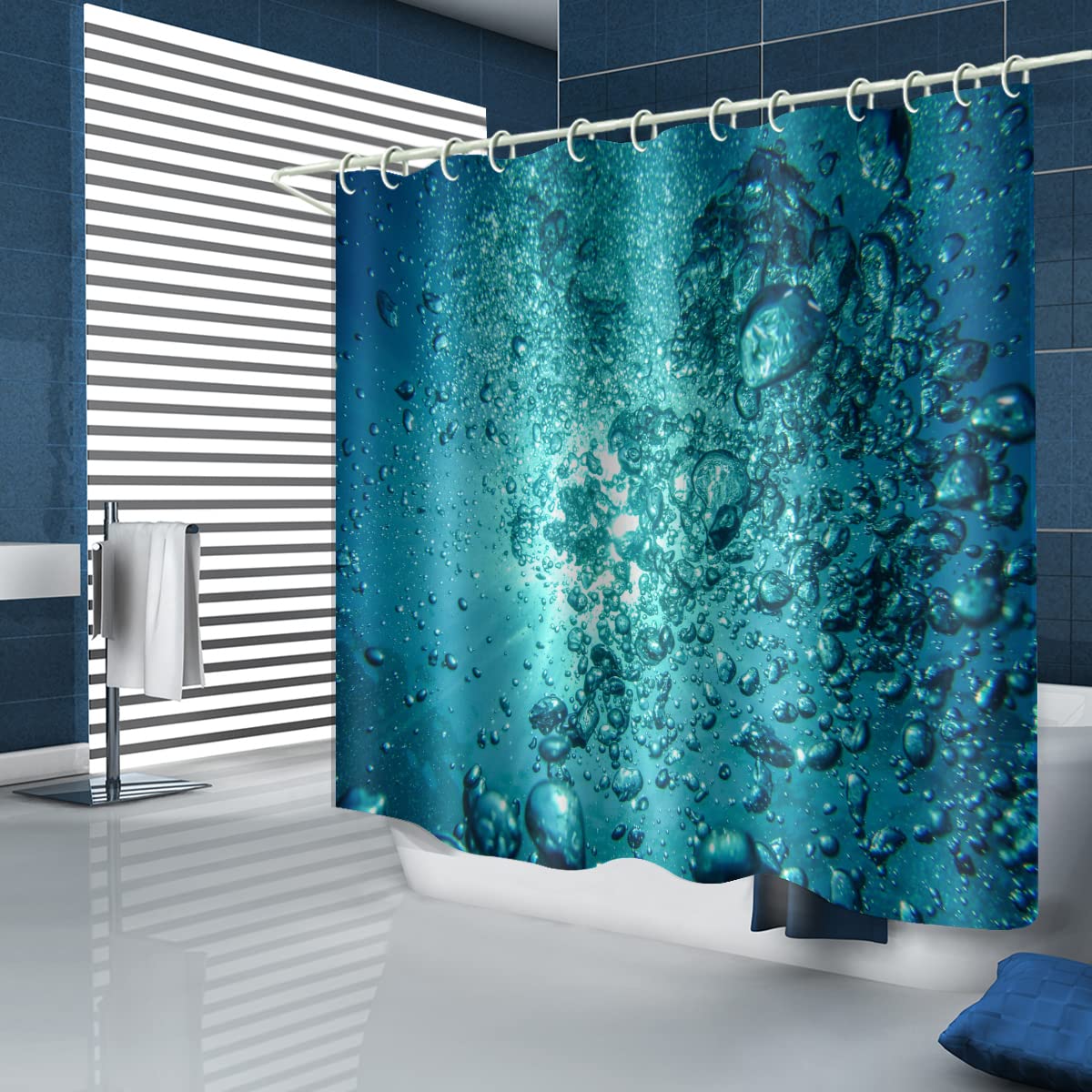LYFANS Bathrooms Use Seawater Foam 3D Shower Curtains, Bathtubs Use Iuxury Standard Shower Curtain, Waterproof Washable Fabric 3D Shower Curtains, 12 White Hooks, 72x72 Inches.