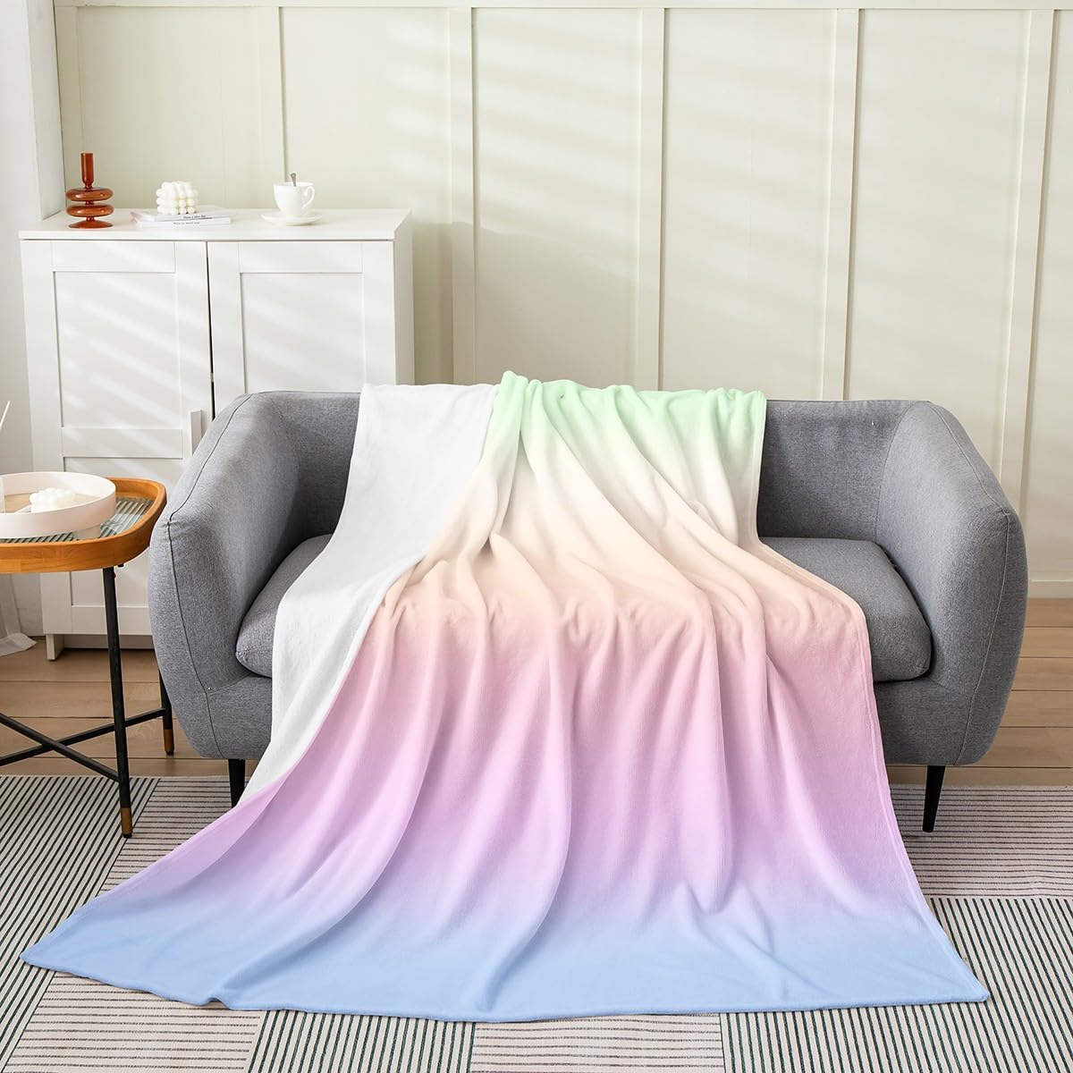 Rainbow Texture Throw Blanket Colorful Gradient Patchwork Plaid Fleece Blanket for Kids Girls Teens Adults Simple Geometric Stripes Grid Flannel Blanket for Housewarming Twin 60x80