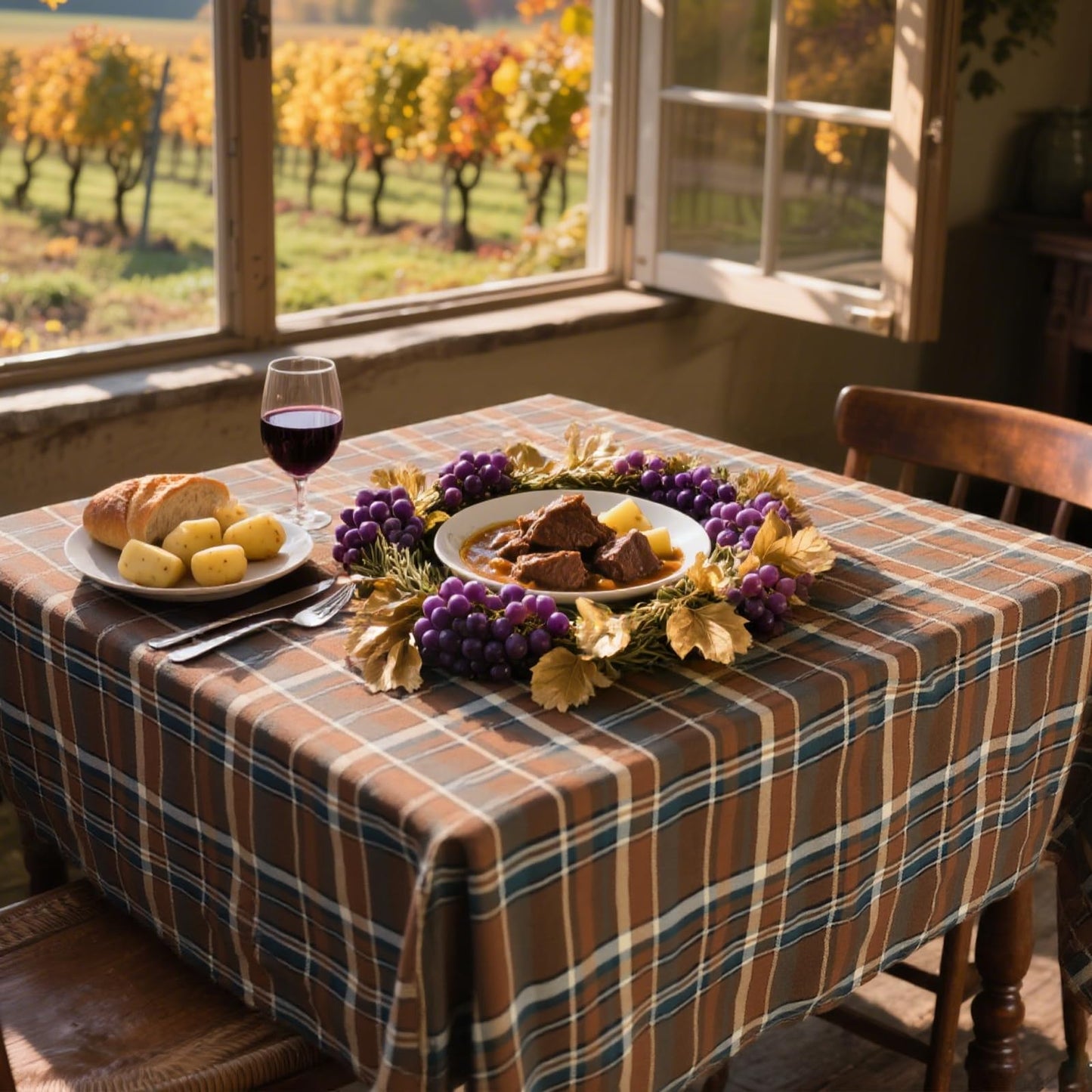 SKNSOFT Square Plaid Tablecloth Brown Table Cloth,Kitchen Dining Tabletop Decoration Checkered Table Covers for Outdoor and Indoor Dining,52 L x 52"