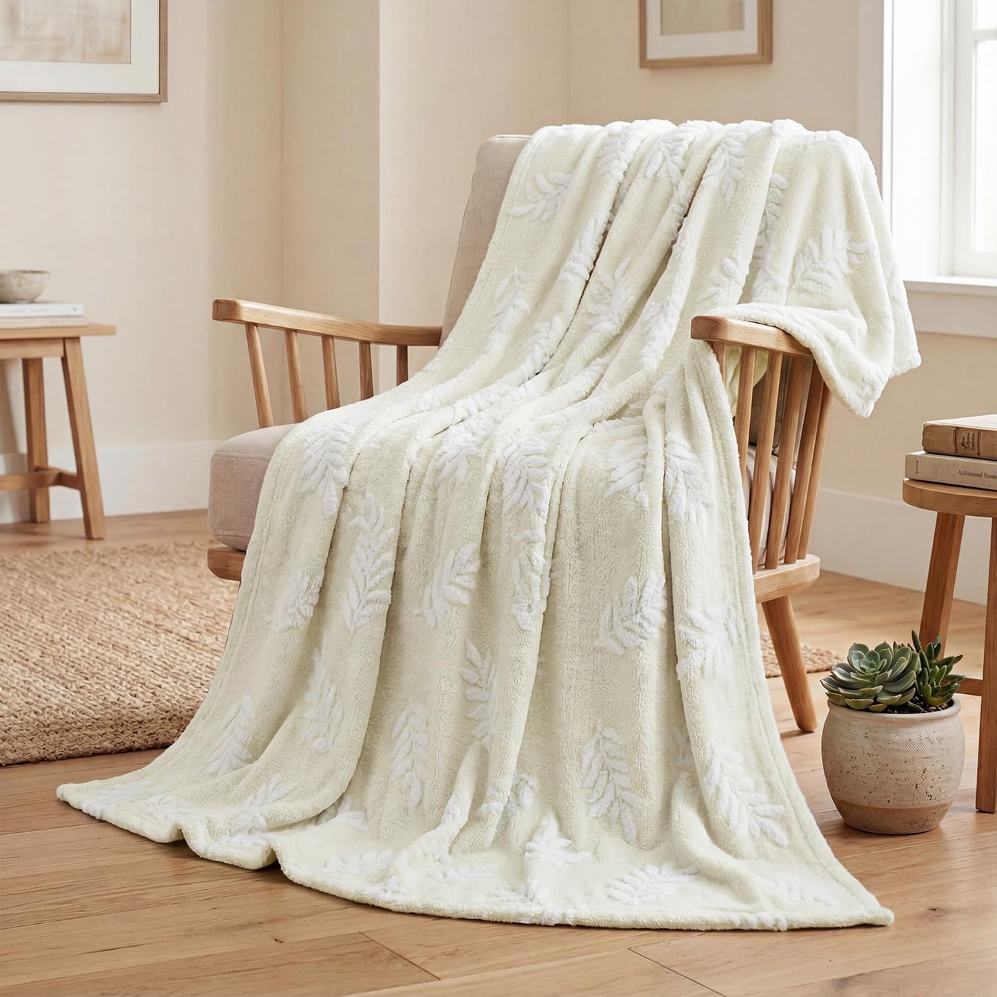 Horaldaily Leaves Flannel Blanket Throw, Beige Leaves Soft Fuzzy Plush Cozy Fleece Blankets for Couch Sofa Bed Lounging, Ideal Gifts for Kids Adults Self, 60x80