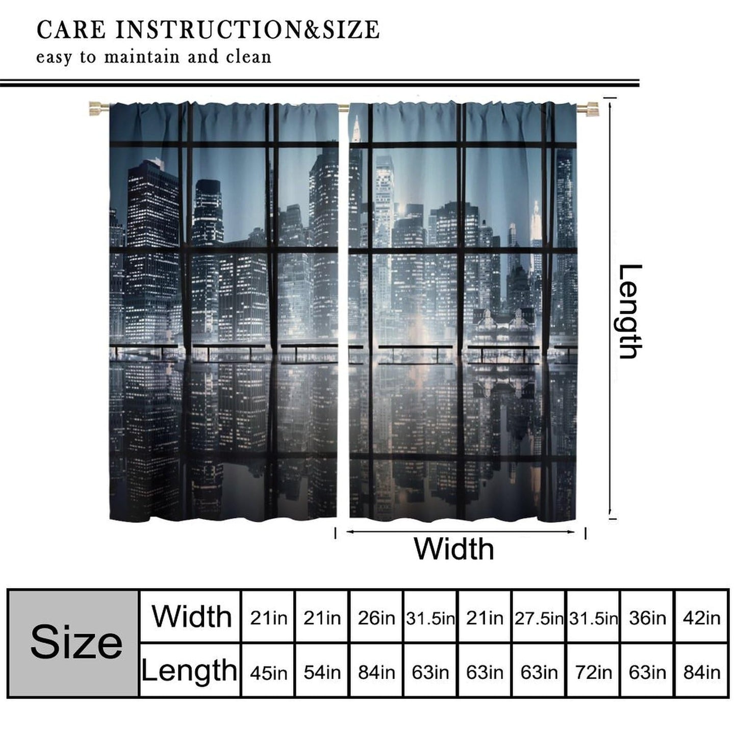 YSWOW City Landscape Blackout Curtains Modern New York City Scenery Night Skyscrapers Art Printed Window Drapes for Bedroom Living Room Decor Fabric 2 Panels 42x45 Inch 30% Shading Rate