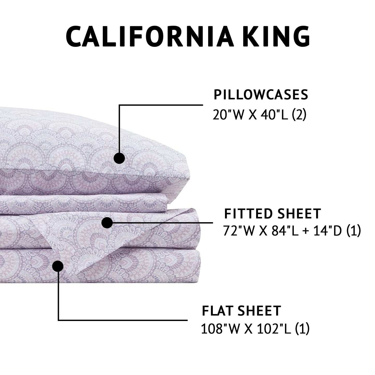 Comfort Spaces 100% Cotton Sheet Set Breathable, Lightweight, Soft with 14" Elastic Pocket Fits up to 16" Mattress, All Season Cozy Bedding, Matching Pillow Case, Cal King Tabitha Purple 4 Piece