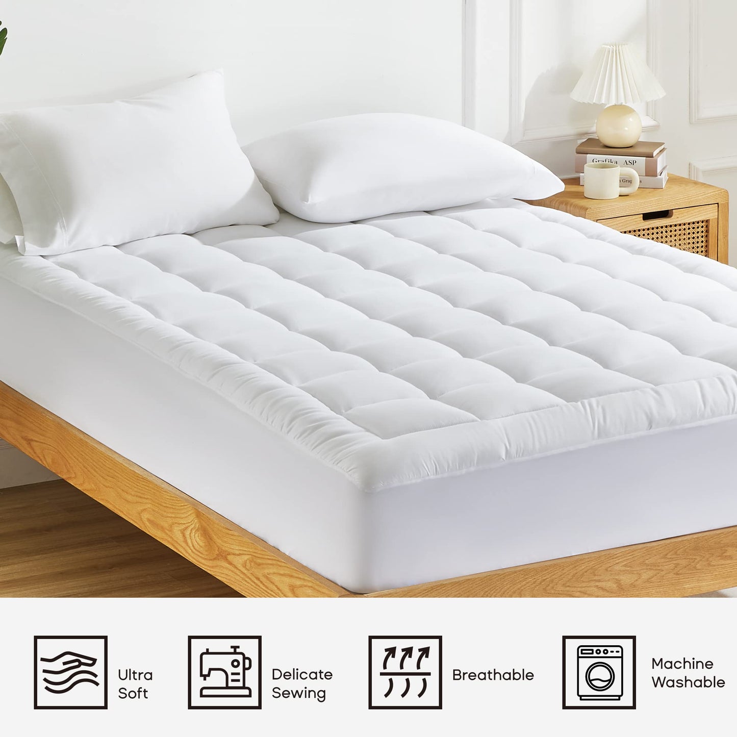 Sonive Twin Mattress Protector, Mattress Topper up to 21 Inches Deep Pocket, Cozy Mattress Pad Microfiber Fitted Mattress Breathable Mattress Cover Machine Washable White