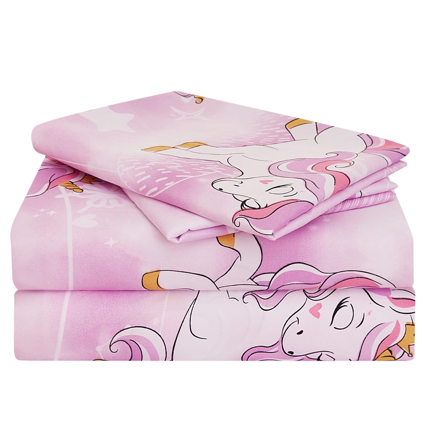 Yibeizi Unicorn Full Size Sheet Set for Girls, Kids Cute Princess Printed Bedsheet Microfiber Deep Pocket Bedding Sheets & Pillowcases 4 Pieces
