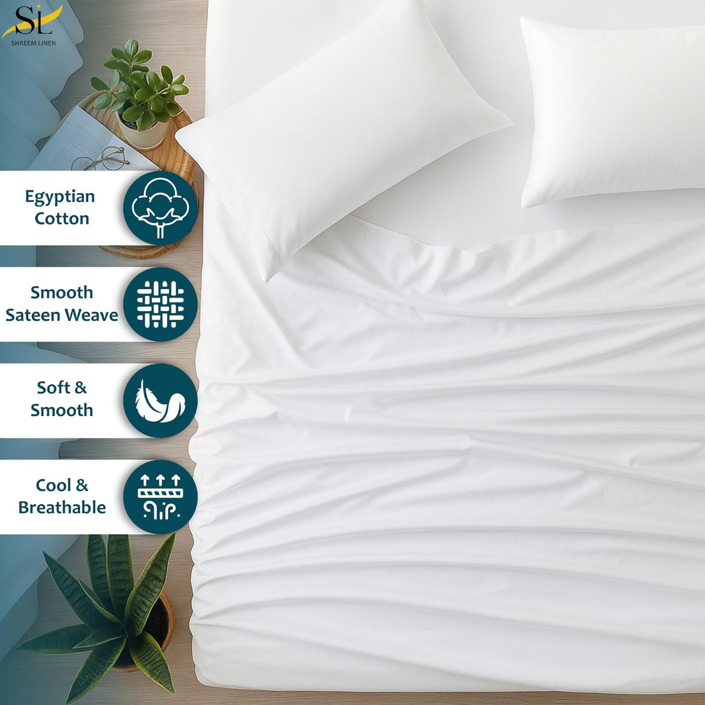 Shreem Linen RV Bunk Sheets 28x75, 100% Egyptian Cotton 4-Piece Camper Bedding Set, Fits 10-12" Deep RV Mattress, White