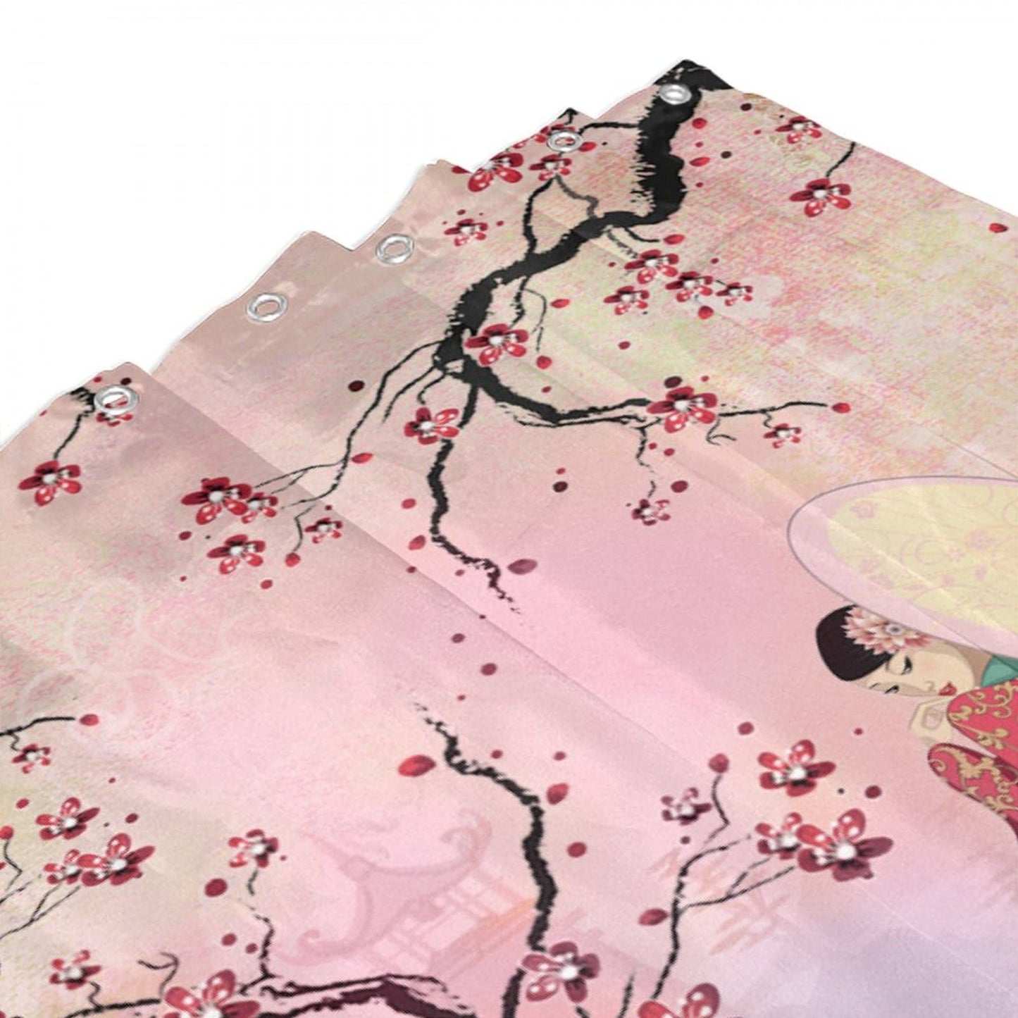 DDCBNS Japanese Geisha Shower Curtains,Asian Style Red Plum Blossom Ink Painting Shower Curtain for Bathroom Decor Asia Oriental Theme Fabric Waterproof Upholstery Hook 66x72inch