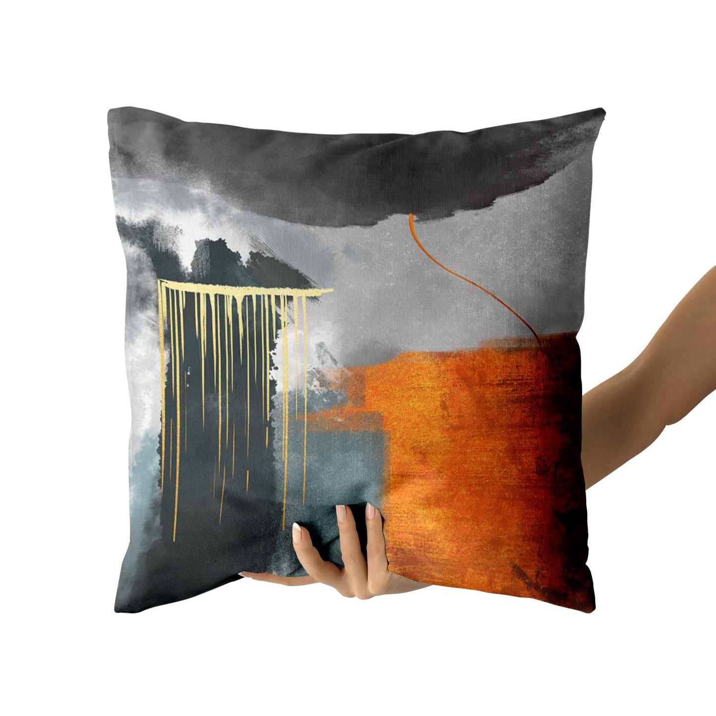 Retro Gold Throw Pillow Covers - Abstract Rust Orange Teal Gray Black Pillow Case Set of 2 Burnt Orange Painting Cushion Covers Decorative 18 x 18 Inches Pillowcases for Home Decor