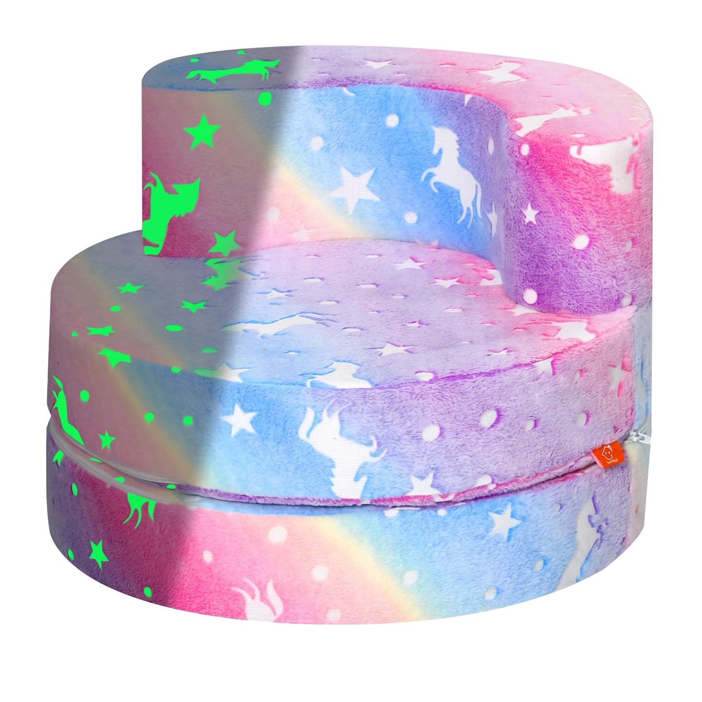 MeMoreCool Unicorn Kids Couch, Flip-Open Kids Chair, Glow Print, Rainbow