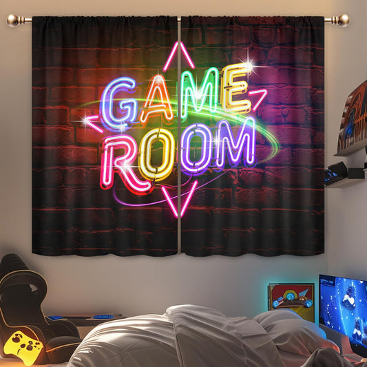 Mitpok Kids Game Room Gaming Curtains for Boys Bedroom 42Wx45H Inch Rod Pocket Neon Gamer Funny Video Game Cool Fun Teens Boy Modern Unique 2 Panels Window Treatment Set for Living Room Decor