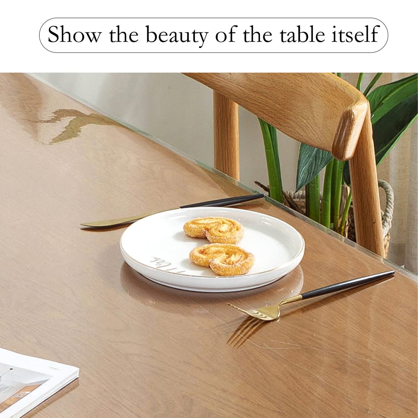 Jeloris Plastic Clear Rectangle Tablecloth Vinyl PVC Waterproof Tablecloth Embroidered Lace Edge Transparent Table Cover for Kitchen Dining Coffee Table (43x62 inch, Khaki Flora)
