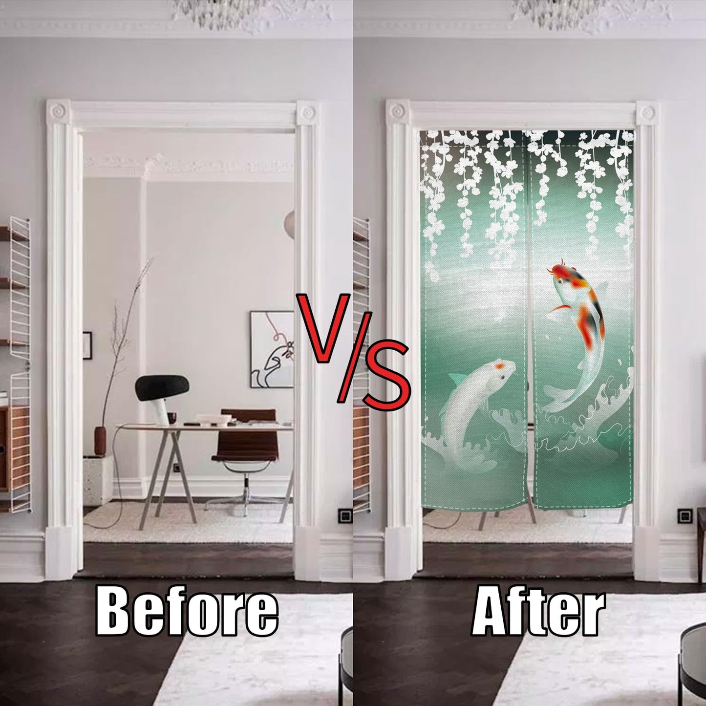 XMJJKUF Japanese Noren Doorway Curtain Japanese Style Door Kitchen Curtains Kio Fish Printed Window Treatment Door Tapestry Panel for Ukiyoe Room Divider Home Bar Decorations,33.5"x 70.9"