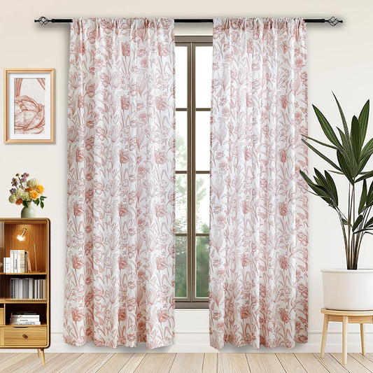 Autum Dream Blackout Curtains 2 Panels Chenille Curtains Drapes for Bedroom Back Tab Rod Pocket Poppy Floral Farmhouse Curtains for Living Room, Patio Doors,Orange Vintage Floral, 52" W x 84" L