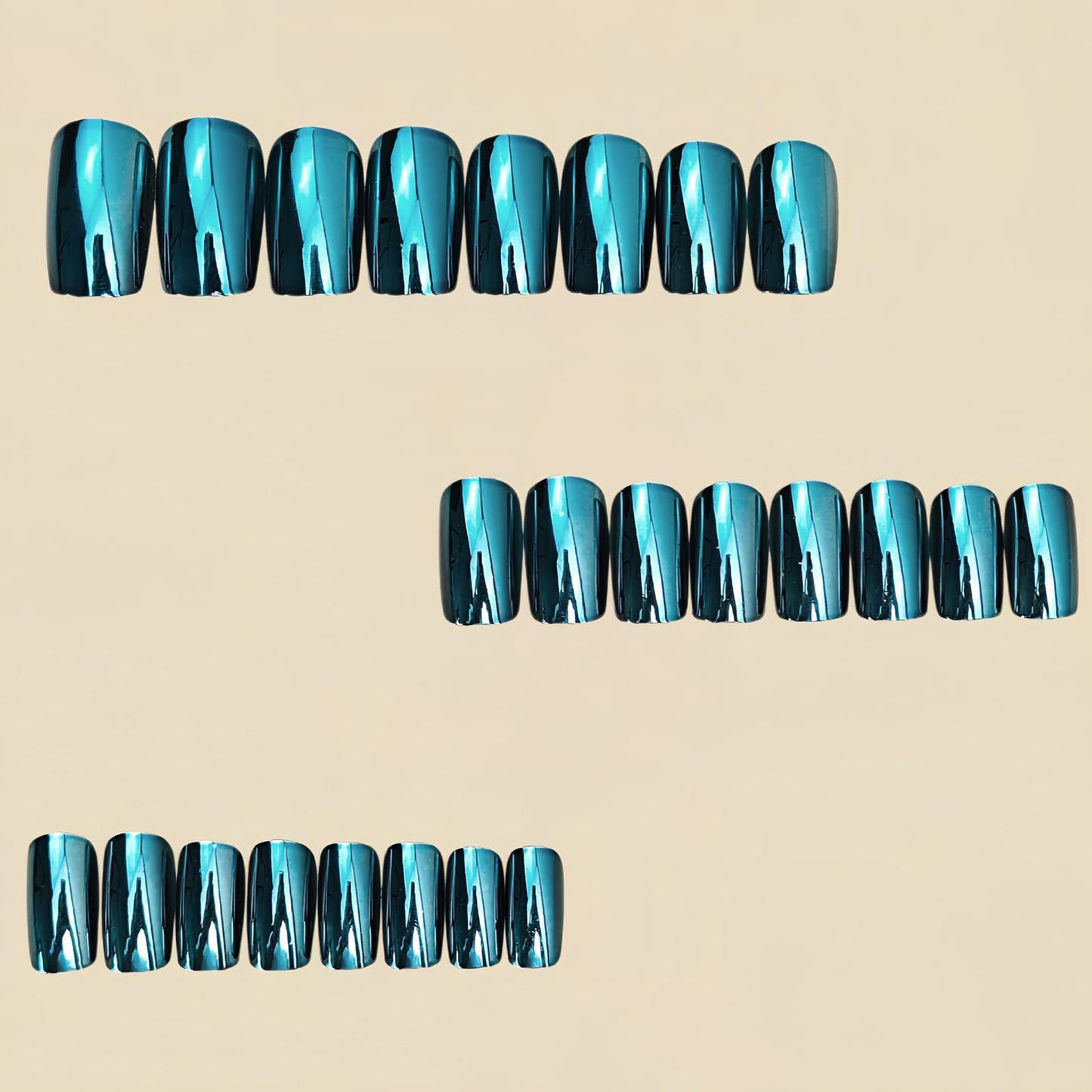 RUOKEXIN Medium Length Press on Nails Square Fake Nails Blue Chrome False Nails Full Cover Nail Press ons Sparkly Artificial Nails for Women 24Pcs