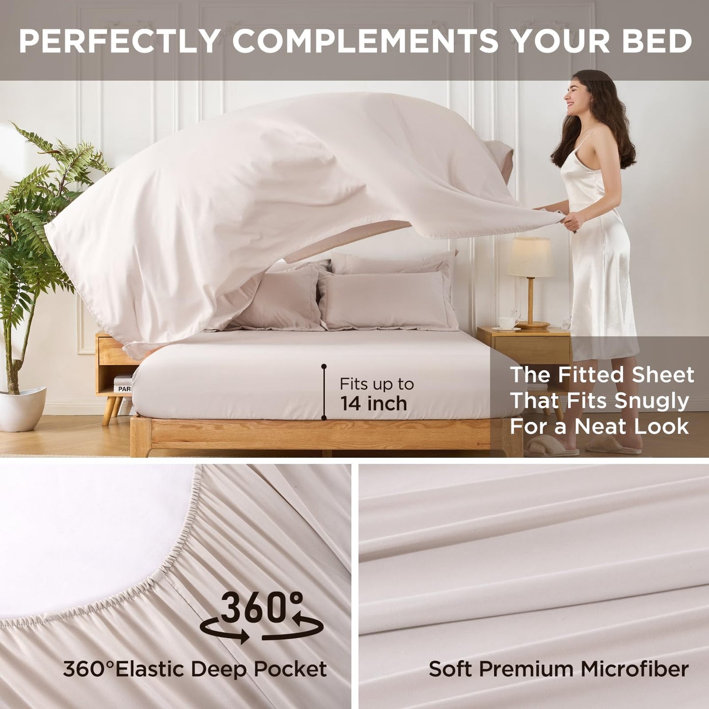 Baskbed 7 Pieces Queen Comforter Set - Utral Soft Microfiber Bedding Set, Thick Duvet Insert Bed in a Bag Without Rustling Noise for All Season, Beige (88"x88")