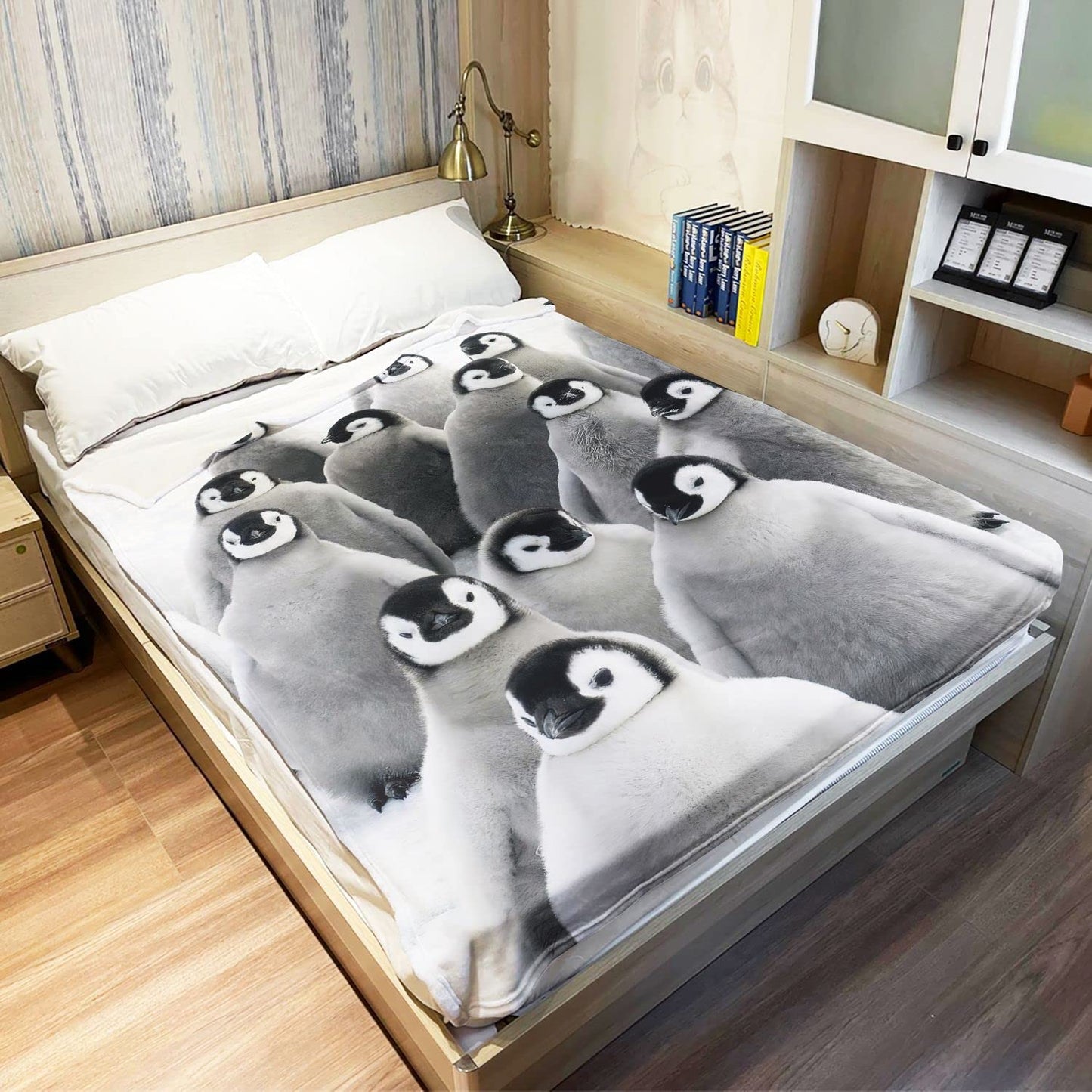 YISUMEI Realistic Antarctic Animals Blanket, Grey and White Penguins Resting on the Snow, Plush and Smooth Hand Feel for Kids Adults, 60"x80"