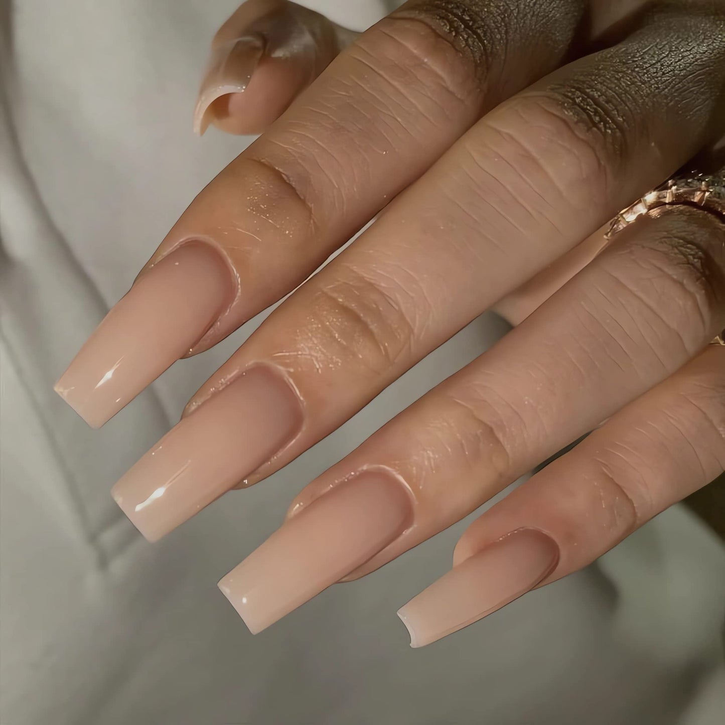 IMSOHOT Long Press Nude Square Shaped Glossy Glue on Nails - Natural Full Cover Acrylic False Nails - 24pcs