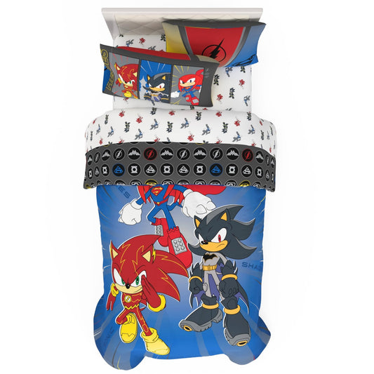 DC x Sonic The Hedgehog Kids Bedding Set, Twin Size, 4-Piece Super Soft Cozy Reversible Comforter & Sheet Set (Officially Licensed Product) by Franco