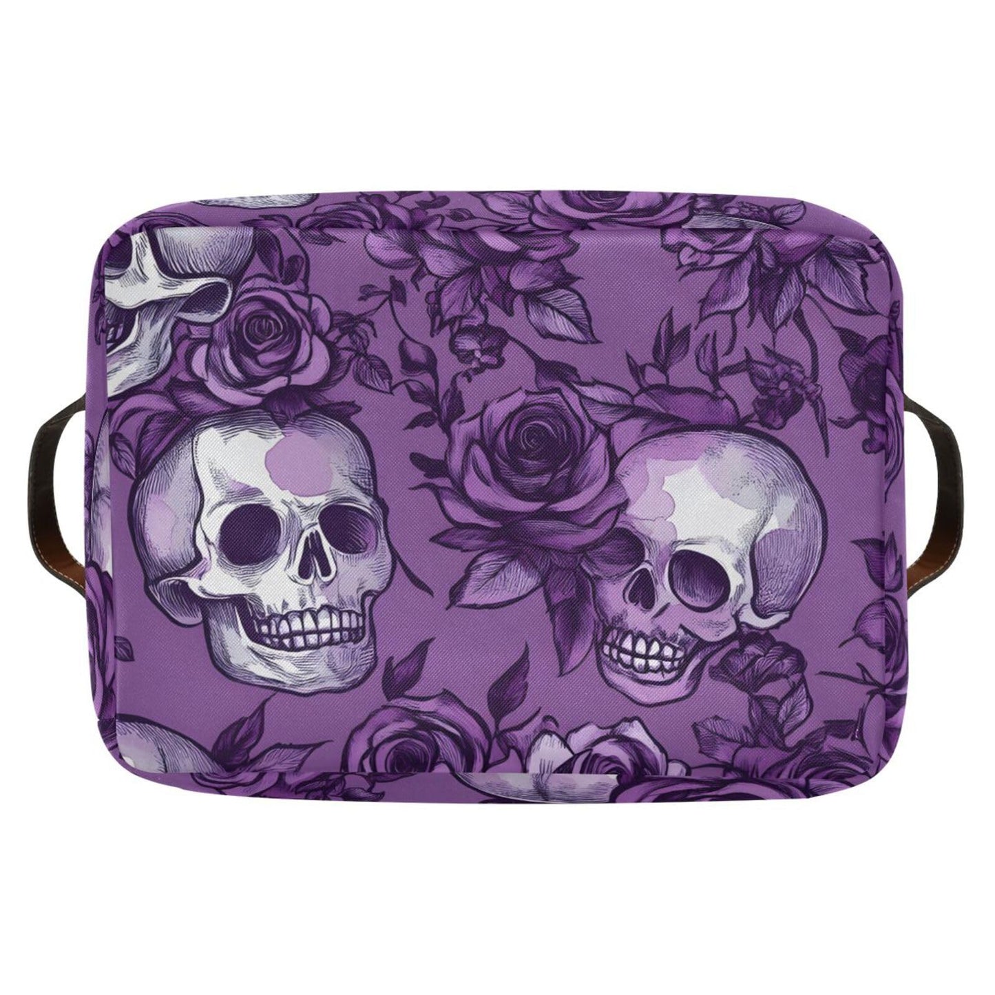 Purple Rose Skull Shelf Storage Baskets,Foldable Storage Bins with Handles,Rectangular Organizer Bin Gift Baskets Decor for Bedroom Home Office