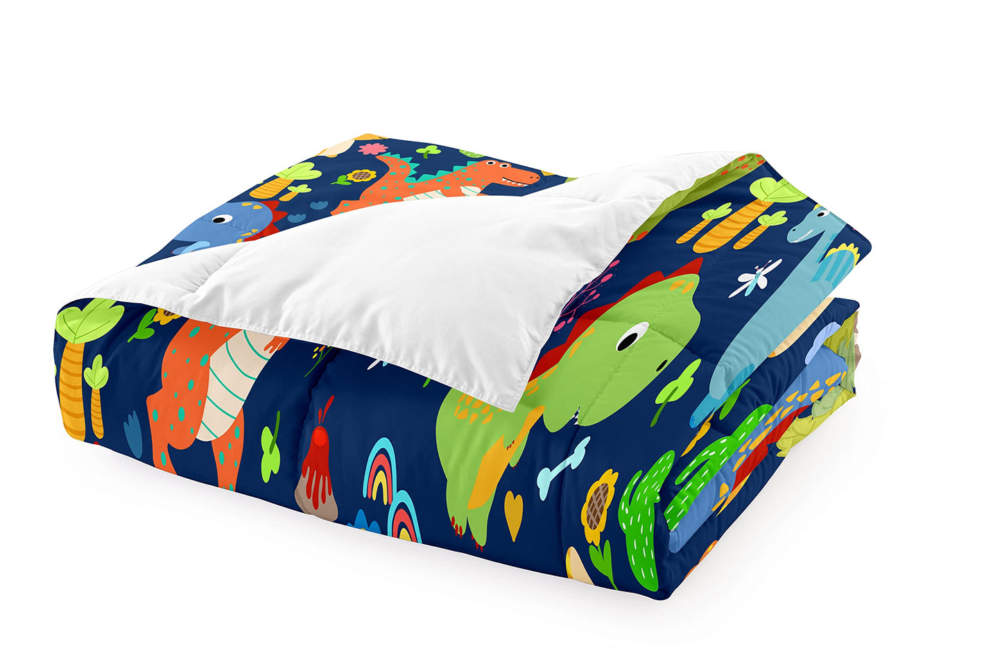 Dinosaur Comforter Set - Twin Bedding Set for Boys' Room, Blue & Green, Kids' Dinosaur Bedding Set, Twin (1 Comforter, 1 Pillowcase)